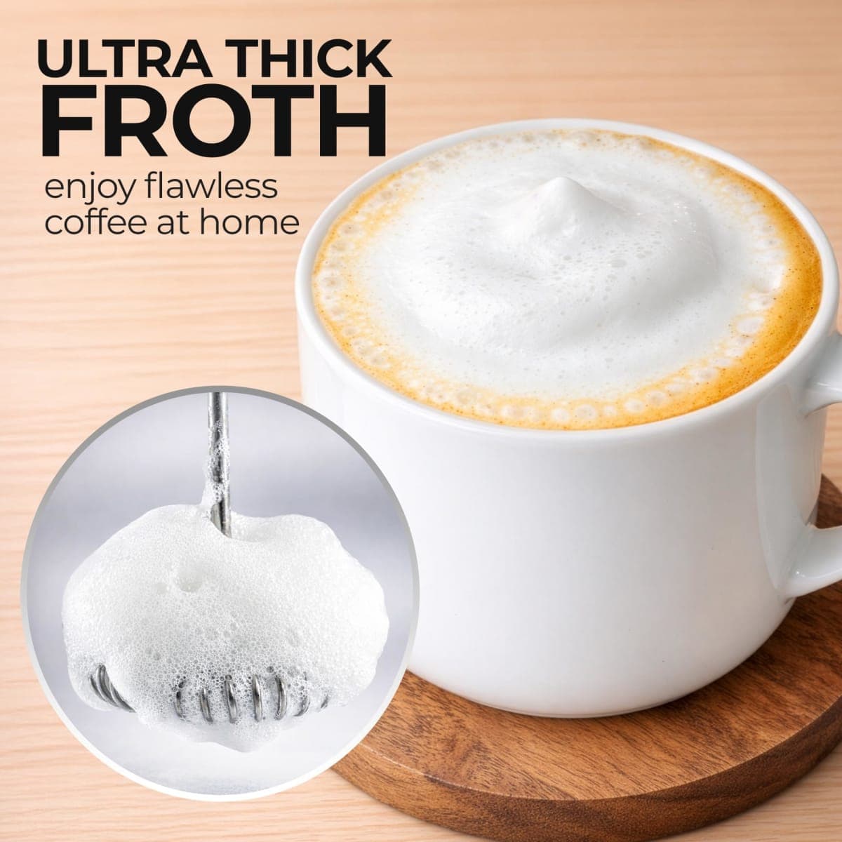 Zulay Kitchen Rechargeable Milk Frother Handheld - Frother Wand, Drink Mixer, Electric Whisk Frother, for Cappuccinos, Matcha & Protein Powder - Ultra Metal 4 Whisk, 1800mAh White thumbnail 2