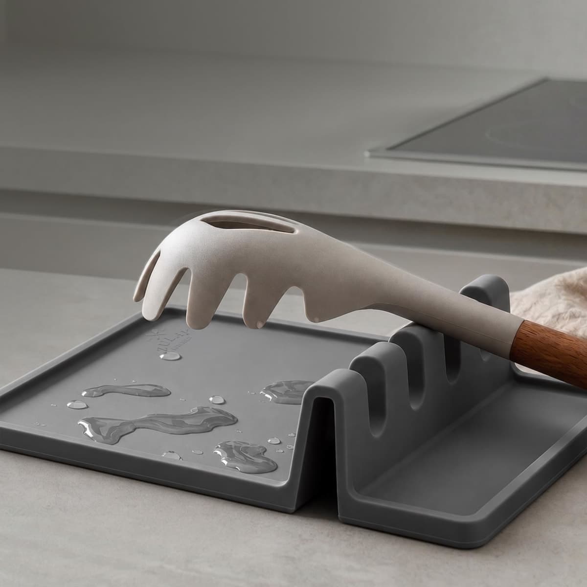 Zulay Kitchen Extra Large Silicone Utensil Rest with Drip Pad for Various Utensils- Heat Resistant Spoon Rest and Bpa Free Spoon Holder (Gg, Light Grey) thumbnail 5