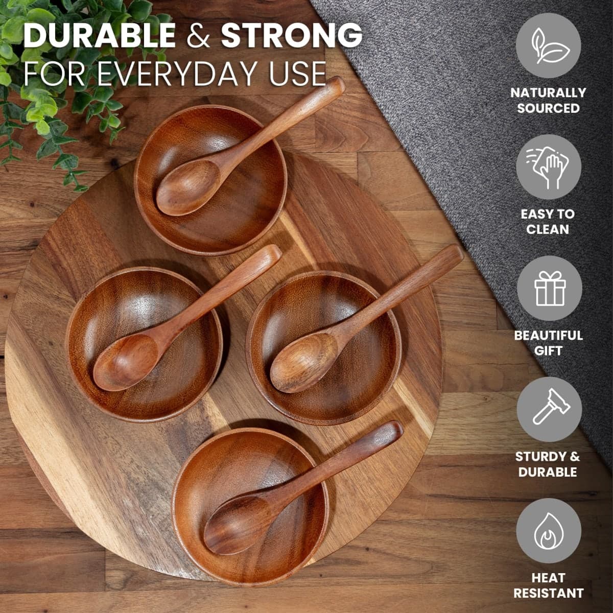 Zulay Kitchen Zk Teakwood Dipping Bowls with Spoons Set - 8 Piece thumbnail 3