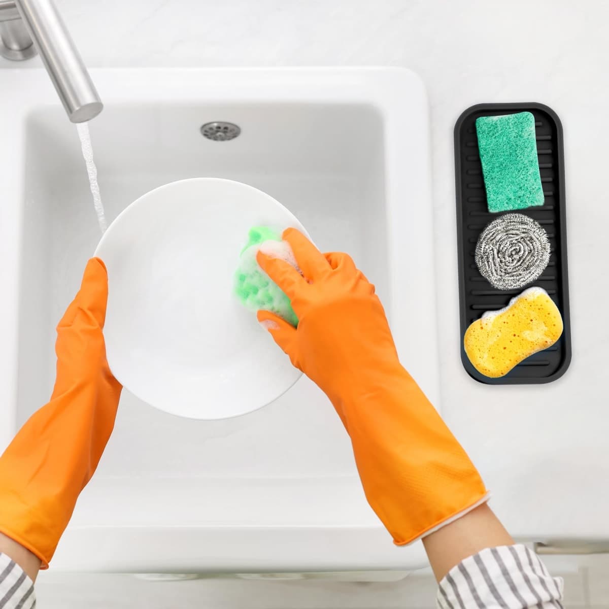 Zulay (9x3.5) Silicone Sponge Holder for Kitchen Sink - Flexible Multipurpose Soap Tray - Sink Organizer for Kitchen, Bathroom, Makeup, Trinkets & More (Black) thumbnail 3