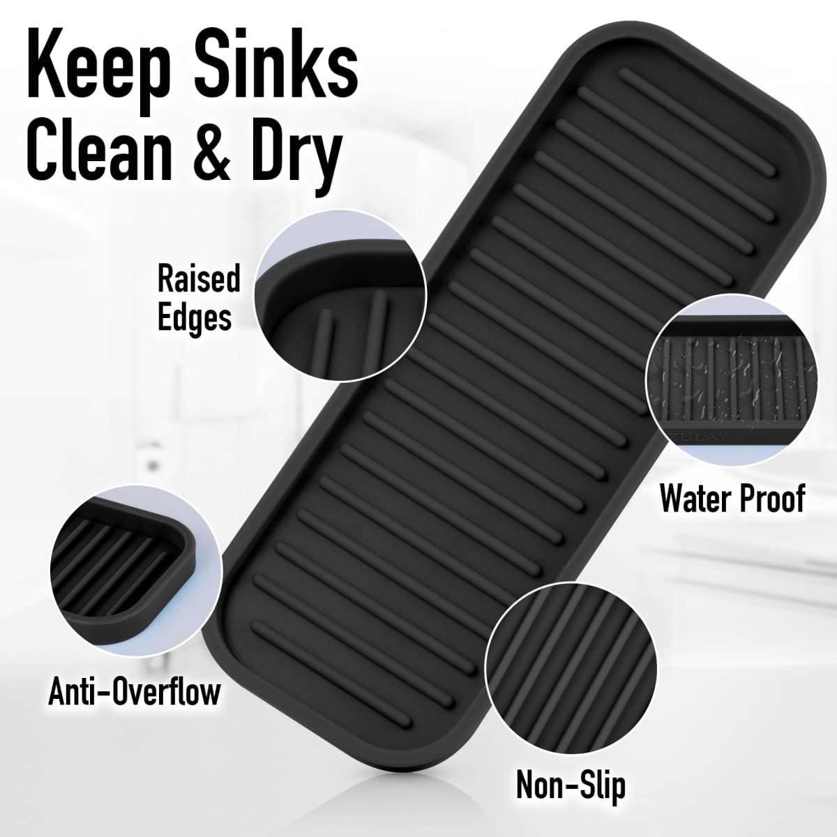 Zulay (9x3.5) Silicone Sponge Holder for Kitchen Sink - Flexible Multipurpose Soap Tray - Sink Organizer for Kitchen, Bathroom, Makeup, Trinkets & More (Black) thumbnail 4
