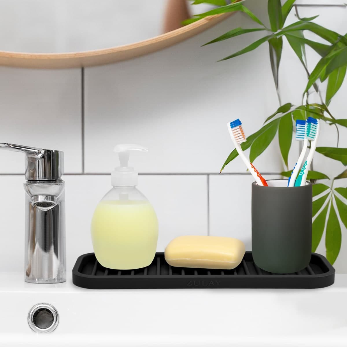 Zulay (9x3.5) Silicone Sponge Holder for Kitchen Sink - Flexible Multipurpose Soap Tray - Sink Organizer for Kitchen, Bathroom, Makeup, Trinkets & More (Black) thumbnail 5