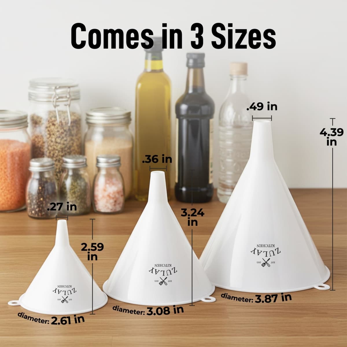 Zulay 3-Pieces Plastic Funnel Set - Large, Medium, and Small Kitchen Funnels for Filling Bottles - BPA Free Food Grade Cooking Funnel Set of 3 thumbnail 3