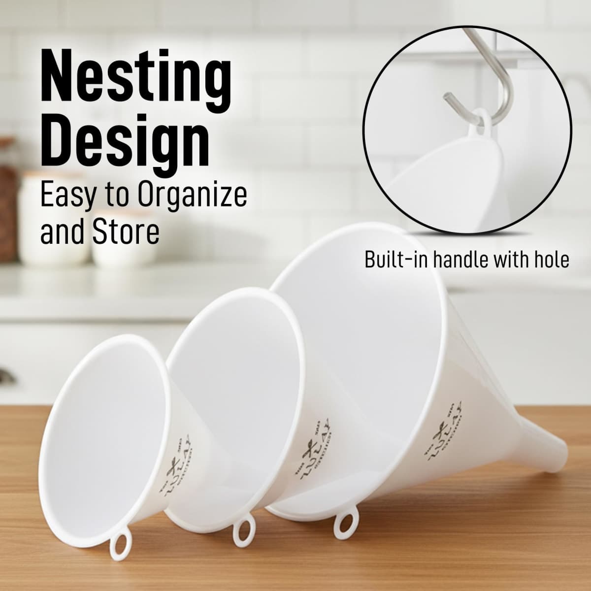Zulay 3-Pieces Plastic Funnel Set - Large, Medium, and Small Kitchen Funnels for Filling Bottles - BPA Free Food Grade Cooking Funnel Set of 3 thumbnail 5