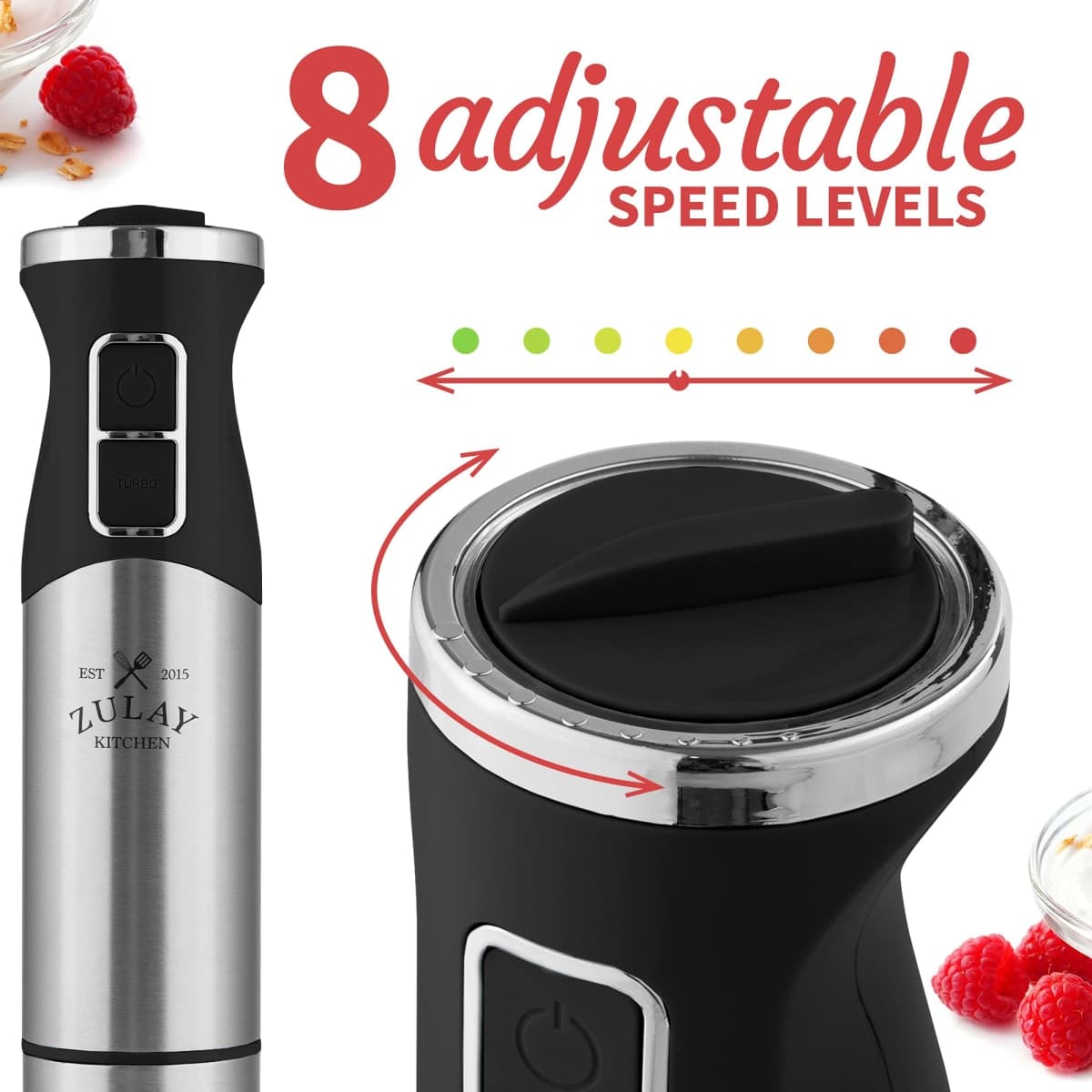 Zulay Kitchen Immersion Blender Handheld 500W - 8 Speed Copper Motor Immersion Hand Blender - Heavy Duty Stick Blender Immersion With Stainless Steel Whisk and Milk Frother Attachments (Black) thumbnail 4