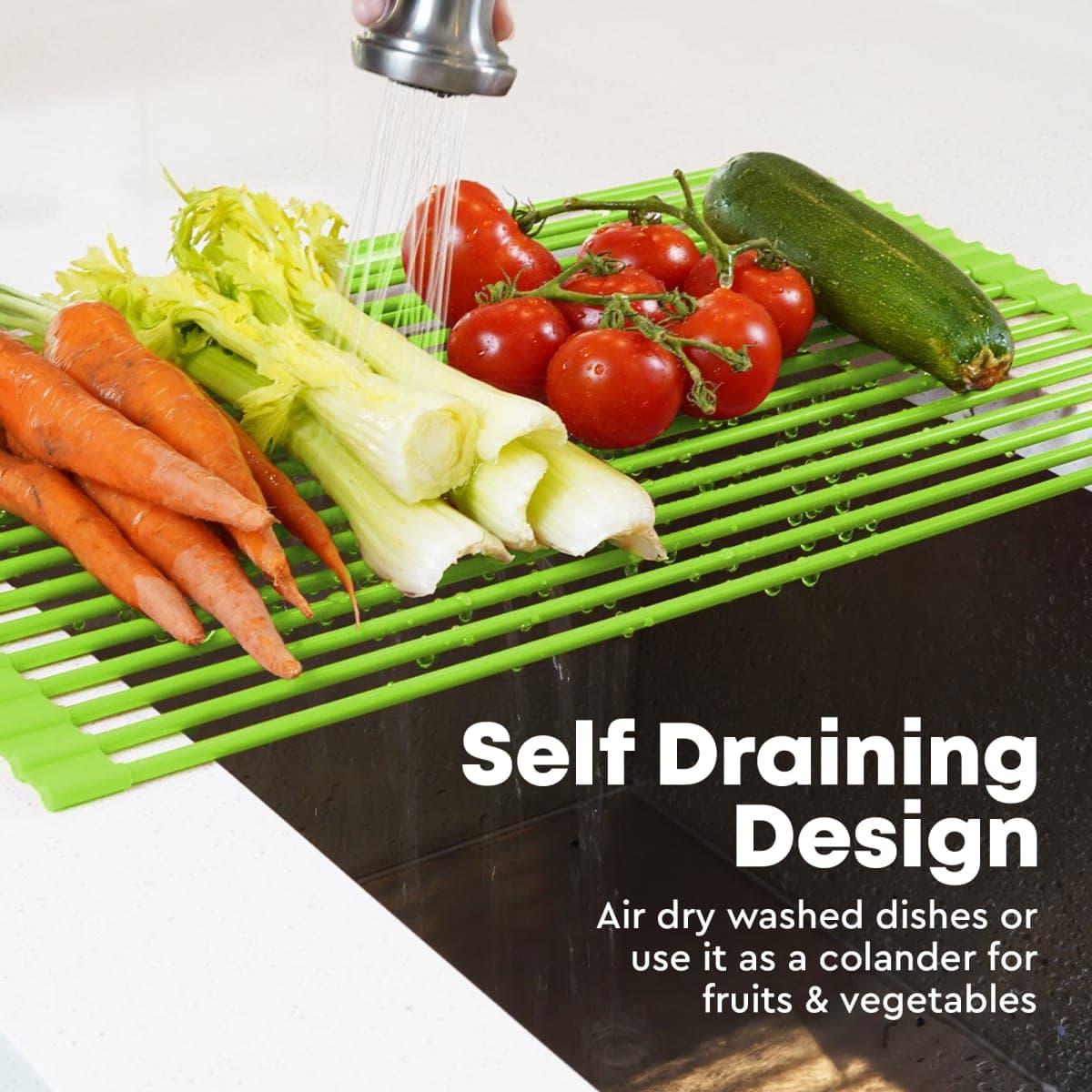Large 20.5" Multipurpose Roll Up Dish Drying Rack & Trivet - Heavy Duty, Silicone-Coated Stainless Steel Roll Up Rack, Rolls Out Over any Sink - Versatile Roll Up Sink Drying Rack by Zulay (Green) thumbnail 3