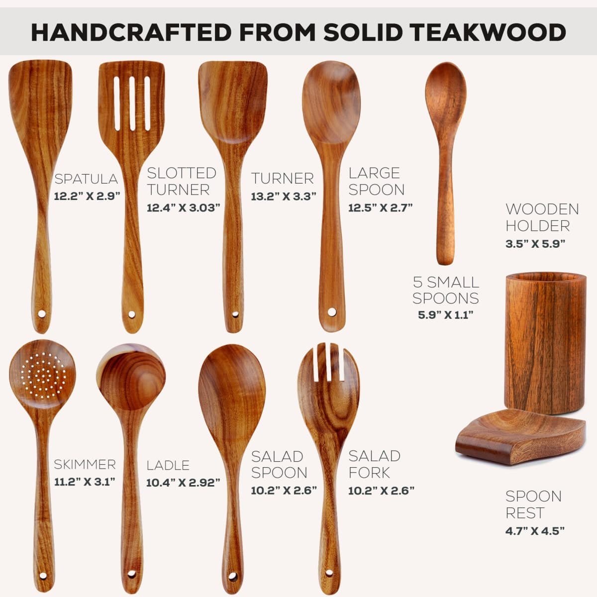 Zulay Kitchen 15-Piece Teak Wooden Utensils for Cooking - Natural Teak Utensil Set with Premium Gift Box - Non-Stick Wooden Spoons for Cooking - Kitchen Gift Set - Comfortable Grip Wooden Utensil Set thumbnail 3