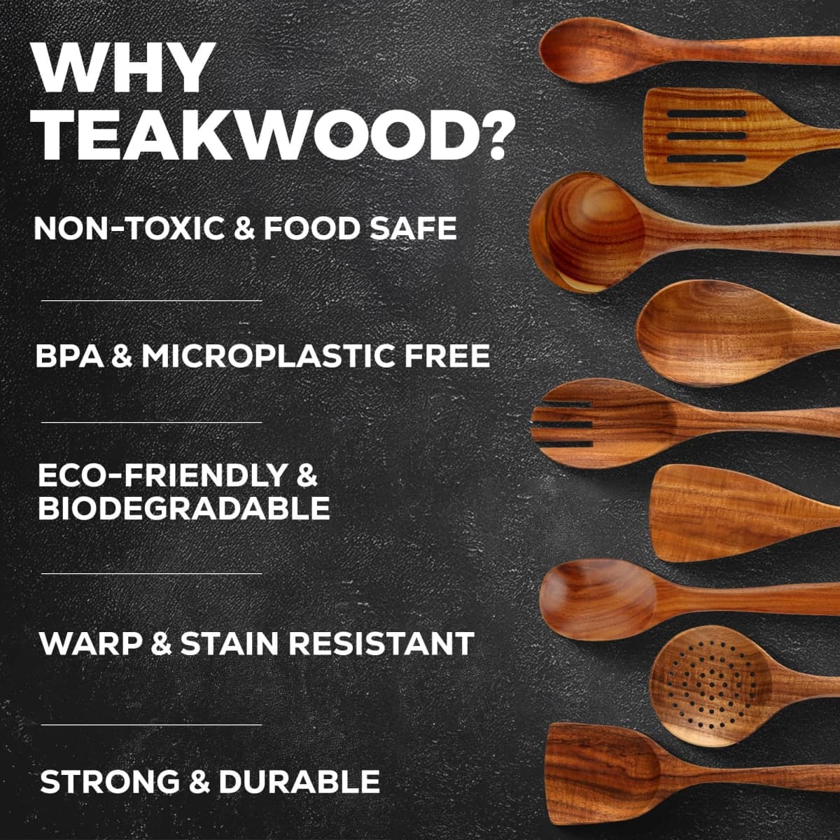 Zulay Kitchen 15-Piece Teak Wooden Utensils for Cooking - Natural Teak Utensil Set with Premium Gift Box - Non-Stick Wooden Spoons for Cooking - Kitchen Gift Set - Comfortable Grip Wooden Utensil Set thumbnail 4