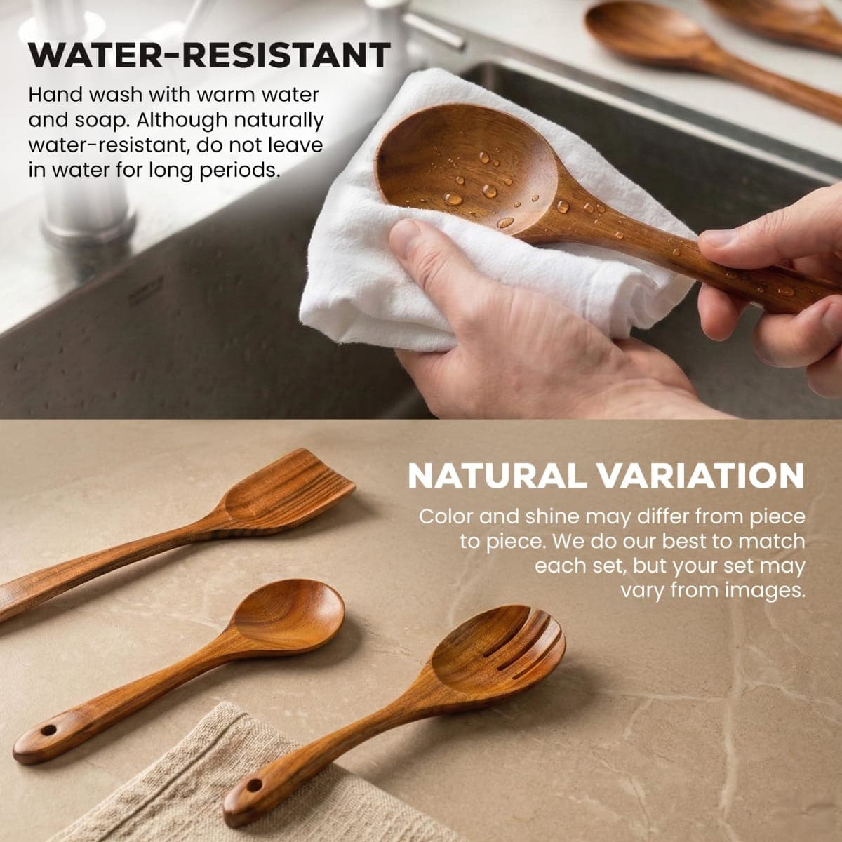 Zulay Kitchen 15-Piece Teak Wooden Utensils for Cooking - Natural Teak Utensil Set with Premium Gift Box - Non-Stick Wooden Spoons for Cooking - Kitchen Gift Set - Comfortable Grip Wooden Utensil Set thumbnail 5