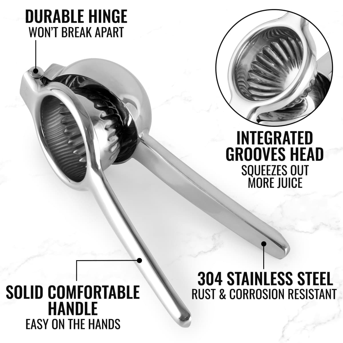 Zulay Large Lemon Squeezer Stainless Steel - Easy Squeeze Manual Heavy Duty Lemon Juicer Hand Press - Ergonomic Citrus Squeezer & Fruit Juicer for Small Oranges, Lemons, & Limes - Stainless Steel thumbnail 2