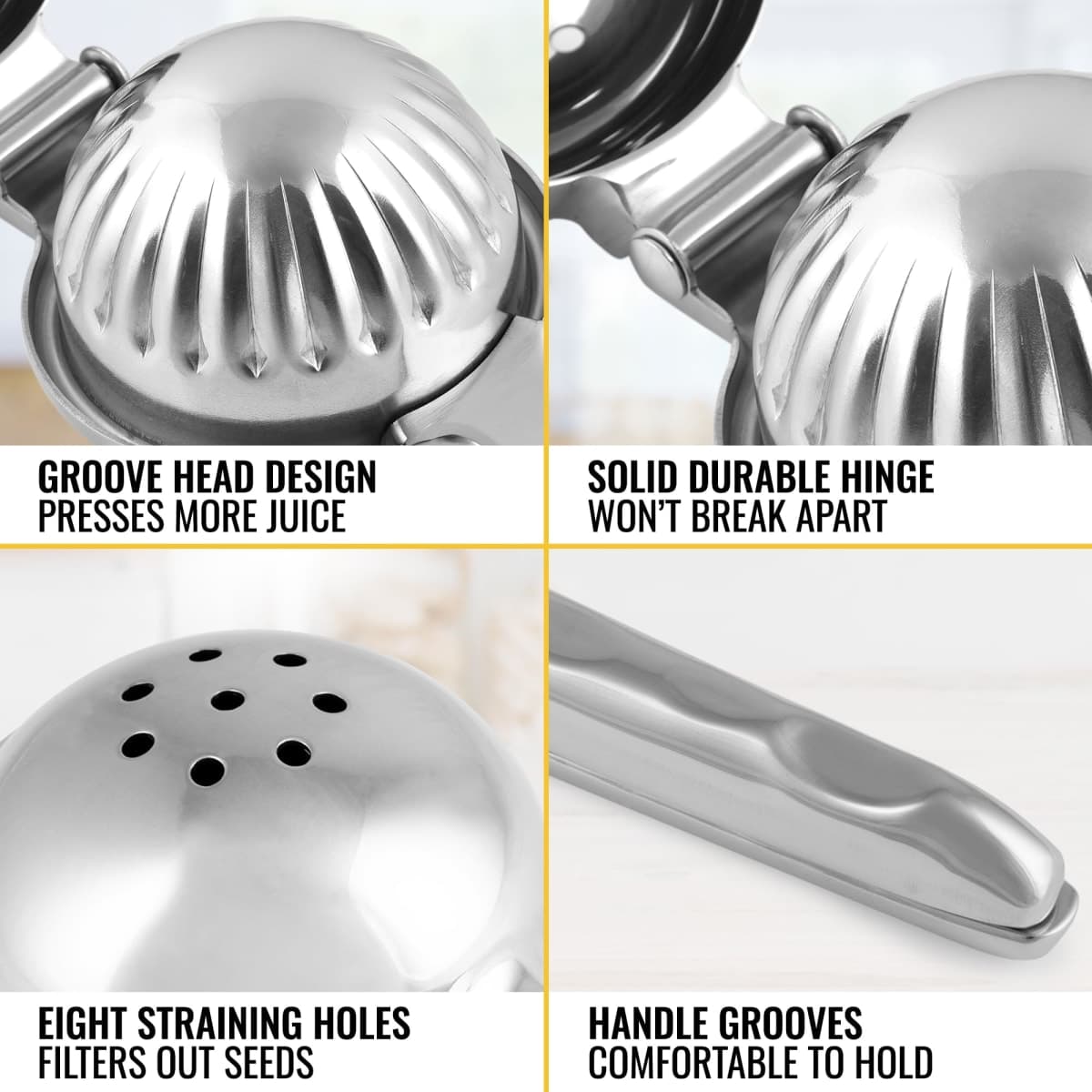 Zulay Large Lemon Squeezer Stainless Steel - Easy Squeeze Manual Heavy Duty Lemon Juicer Hand Press - Ergonomic Citrus Squeezer & Fruit Juicer for Small Oranges, Lemons, & Limes - Stainless Steel thumbnail 4
