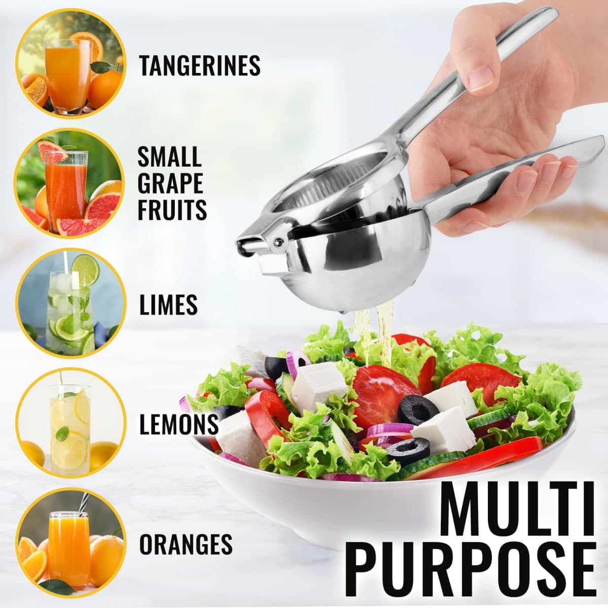 Zulay Large Lemon Squeezer Stainless Steel - Easy Squeeze Manual Heavy Duty Lemon Juicer Hand Press - Ergonomic Citrus Squeezer & Fruit Juicer for Small Oranges, Lemons, & Limes - Stainless Steel thumbnail 5