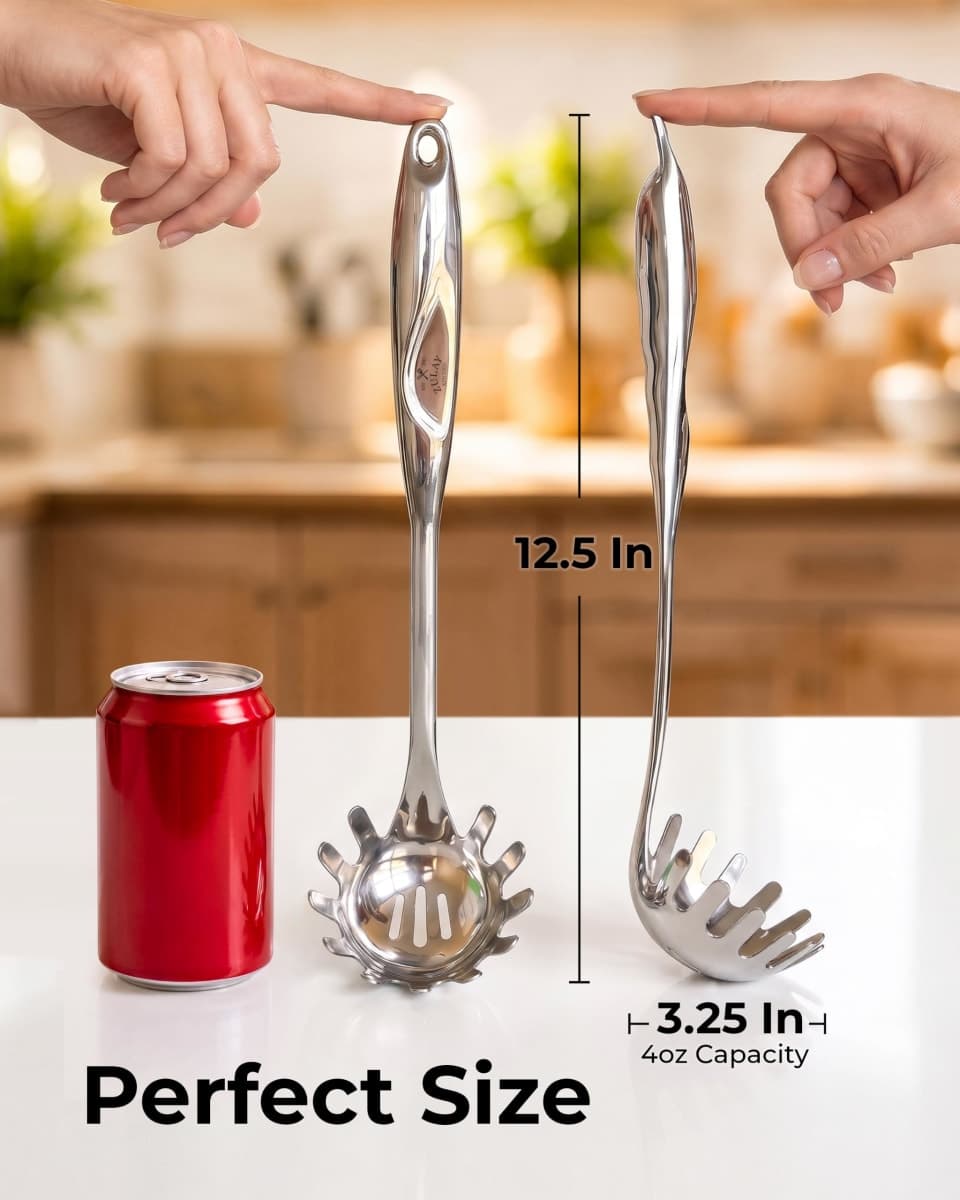 Zulay Kitchen Pasta Server - Durable Food Grade Stainless Steel Pasta Spoon Server with Ergonomic Handle & Heat Resistant Design - Kitchen Spaghetti Server Fork for Noodles, Pasta, & More (12 inch) thumbnail 2
