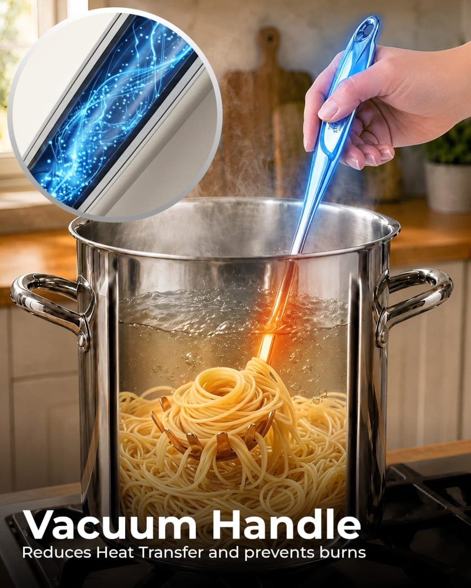 Zulay Kitchen Pasta Server - Durable Food Grade Stainless Steel Pasta Spoon Server with Ergonomic Handle & Heat Resistant Design - Kitchen Spaghetti Server Fork for Noodles, Pasta, & More (12 inch) thumbnail 4