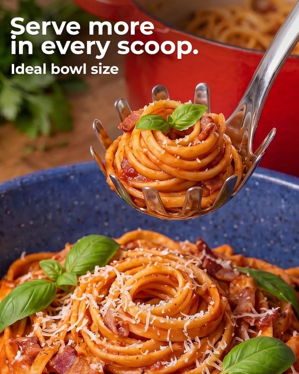 Zulay Kitchen Pasta Server - Durable Food Grade Stainless Steel Pasta Spoon Server with Ergonomic Handle & Heat Resistant Design - Kitchen Spaghetti Server Fork for Noodles, Pasta, & More (12 inch) thumbnail 5