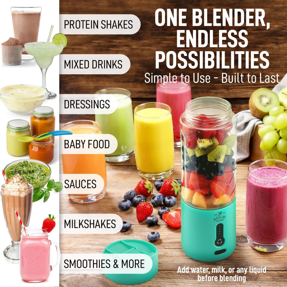 Zulay Kitchen 18 oz Personal Blenders that Crush Ice - USB-C Rechargeable, Cordless Travel Blender - Portable Smoothie Blender On the Go, Frozen Fruits, & Veggies with 6 Sharp Blades (Aqua) thumbnail 4