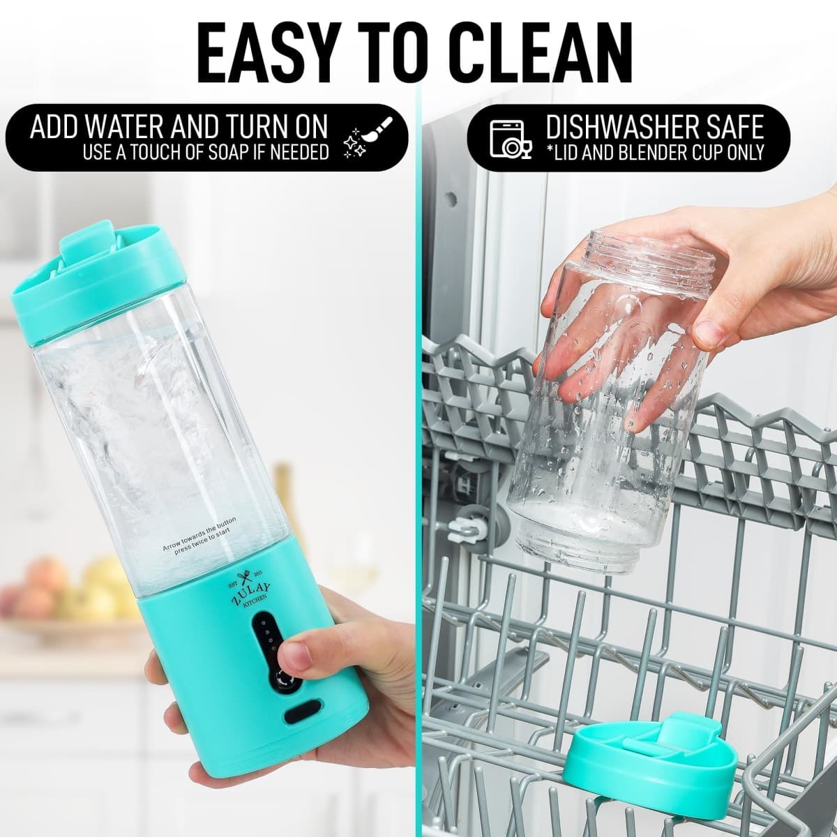 Zulay Kitchen 18 oz Personal Blenders that Crush Ice - USB-C Rechargeable, Cordless Travel Blender - Portable Smoothie Blender On the Go, Frozen Fruits, & Veggies with 6 Sharp Blades (Aqua) thumbnail 5