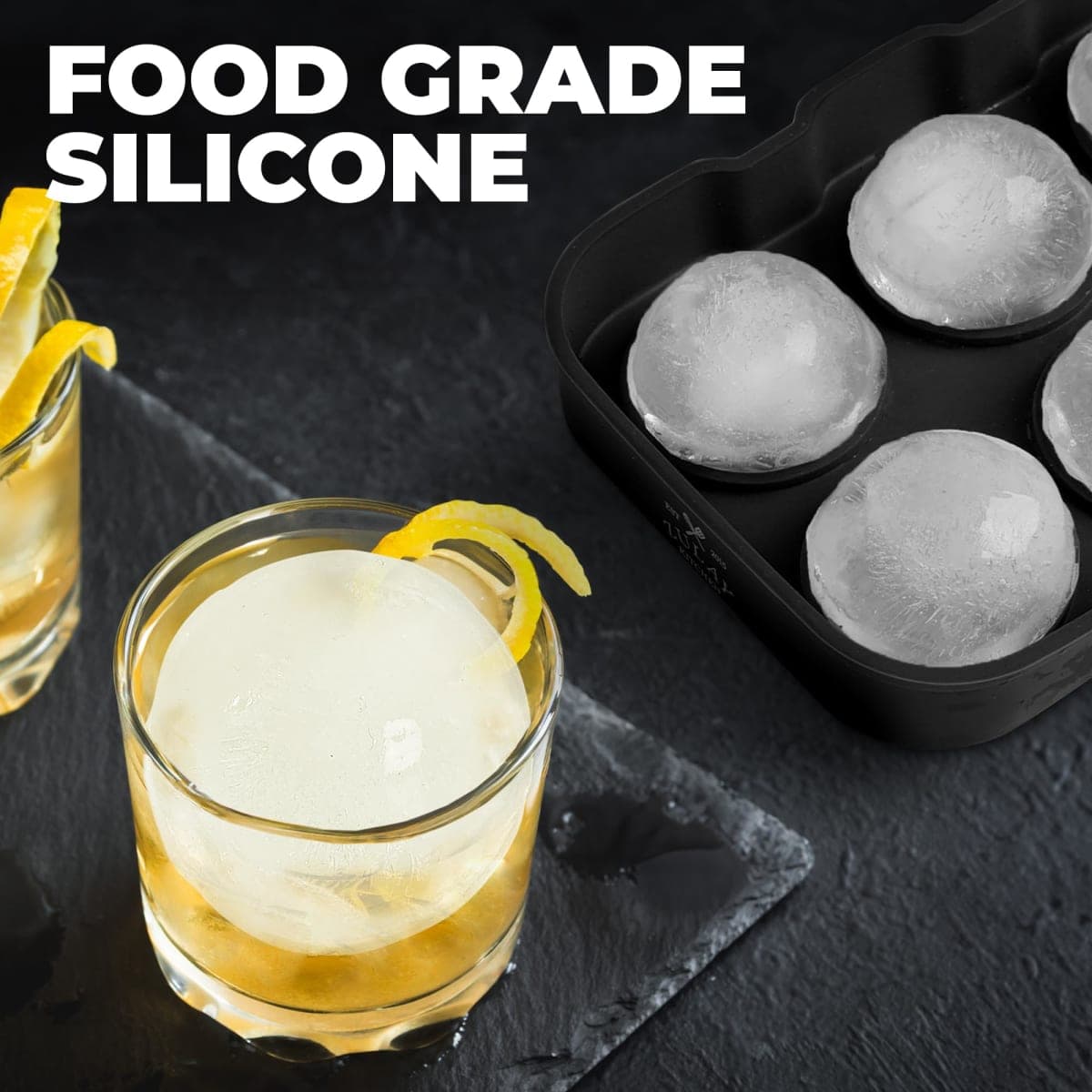 Zulay Set of 2 Silicone Large Ice Cube Trays For Cocktails - Large Ice Cube Tray & Whiskey Ice Mold For Sphere & Square Shaped Ice - BPA Free Whisky Ice Ball Mold For Bourbon, Scotch & More (Black) thumbnail 2