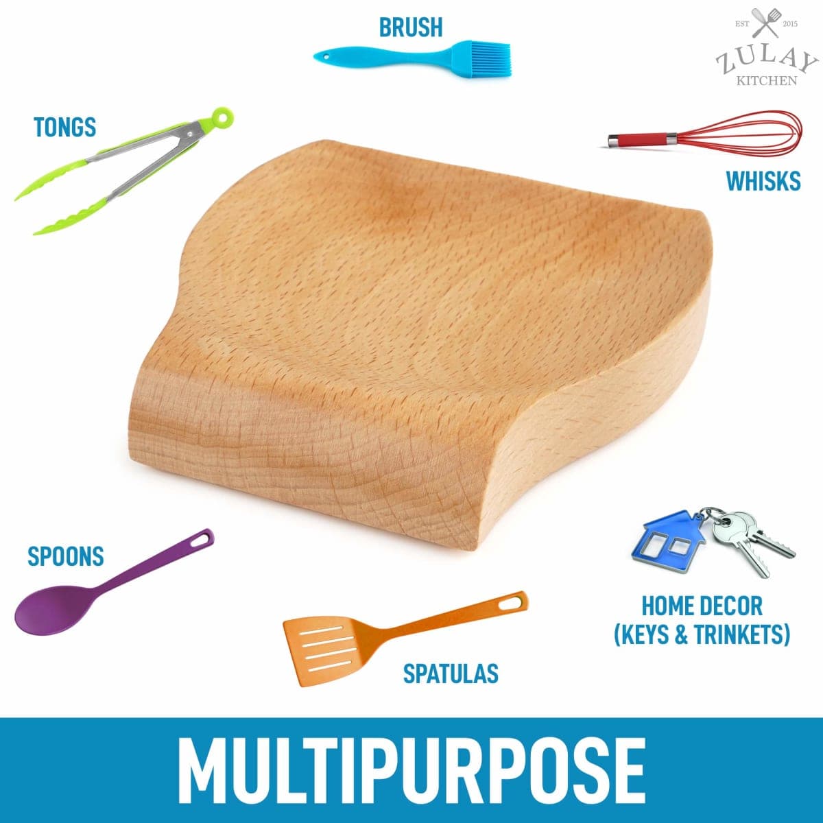 Zulay Beechwood Spoon Rest For Kitchen - Smooth Wooden Spoon Holder For Stovetop With Non Slip Silicone Feet - Perfect Holder For Spatulas, Spoons, Tongs & More thumbnail 5