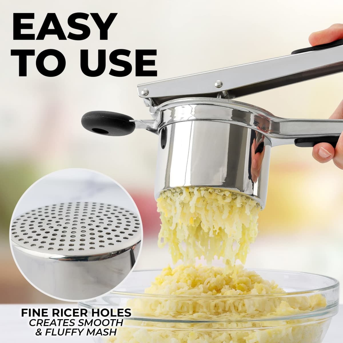 Zulay Kitchen Large 15oz Potato Ricer, Heavy Duty Stainless Steel Potato Masher and Ricer for Mashed Potatoes, Mashed Potato Masher & Potato Press Kitchen Gadget for Perfect Mashed Potatoes thumbnail 2