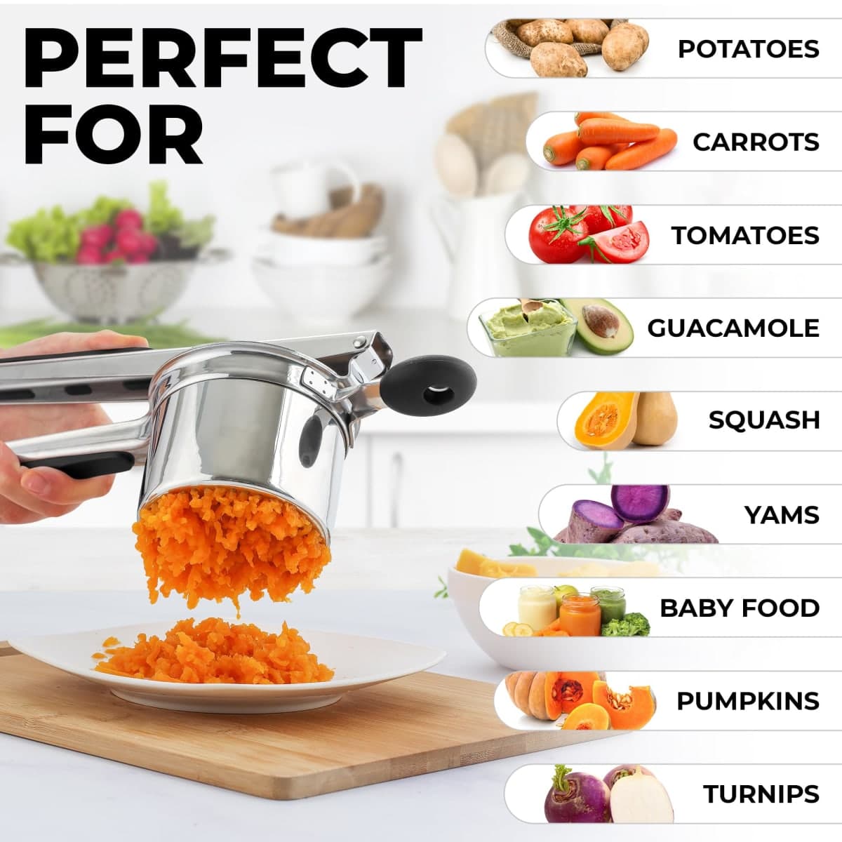 Zulay Kitchen Large 15oz Potato Ricer, Heavy Duty Stainless Steel Potato Masher and Ricer for Mashed Potatoes, Mashed Potato Masher & Potato Press Kitchen Gadget for Perfect Mashed Potatoes thumbnail 3