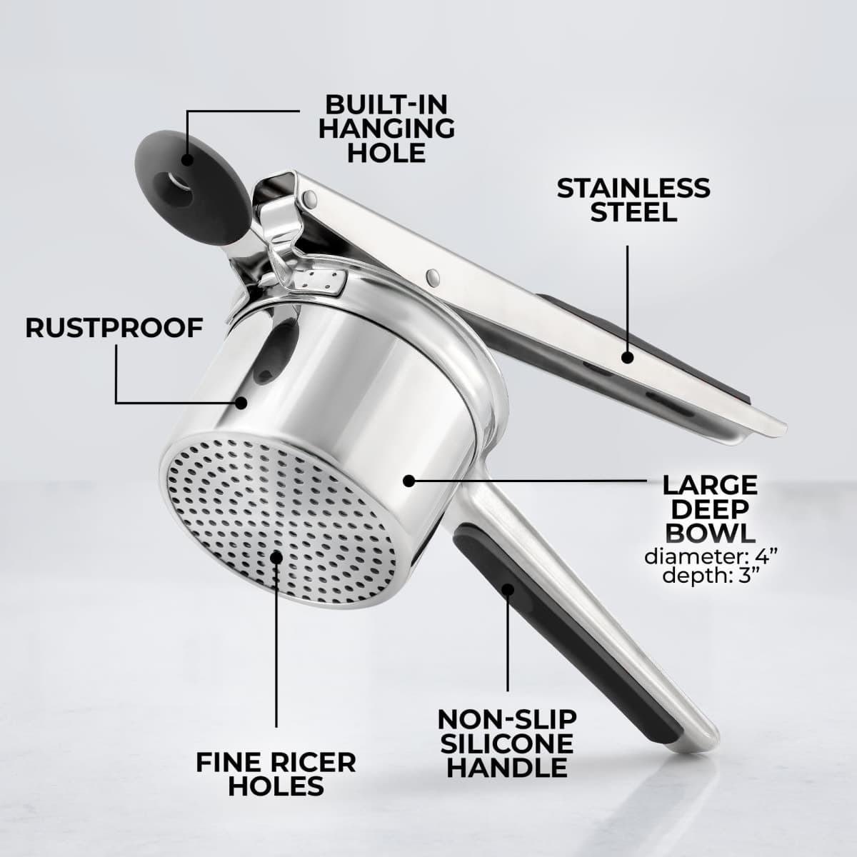 Zulay Kitchen Large 15oz Potato Ricer, Heavy Duty Stainless Steel Potato Masher and Ricer for Mashed Potatoes, Mashed Potato Masher & Potato Press Kitchen Gadget for Perfect Mashed Potatoes thumbnail 5