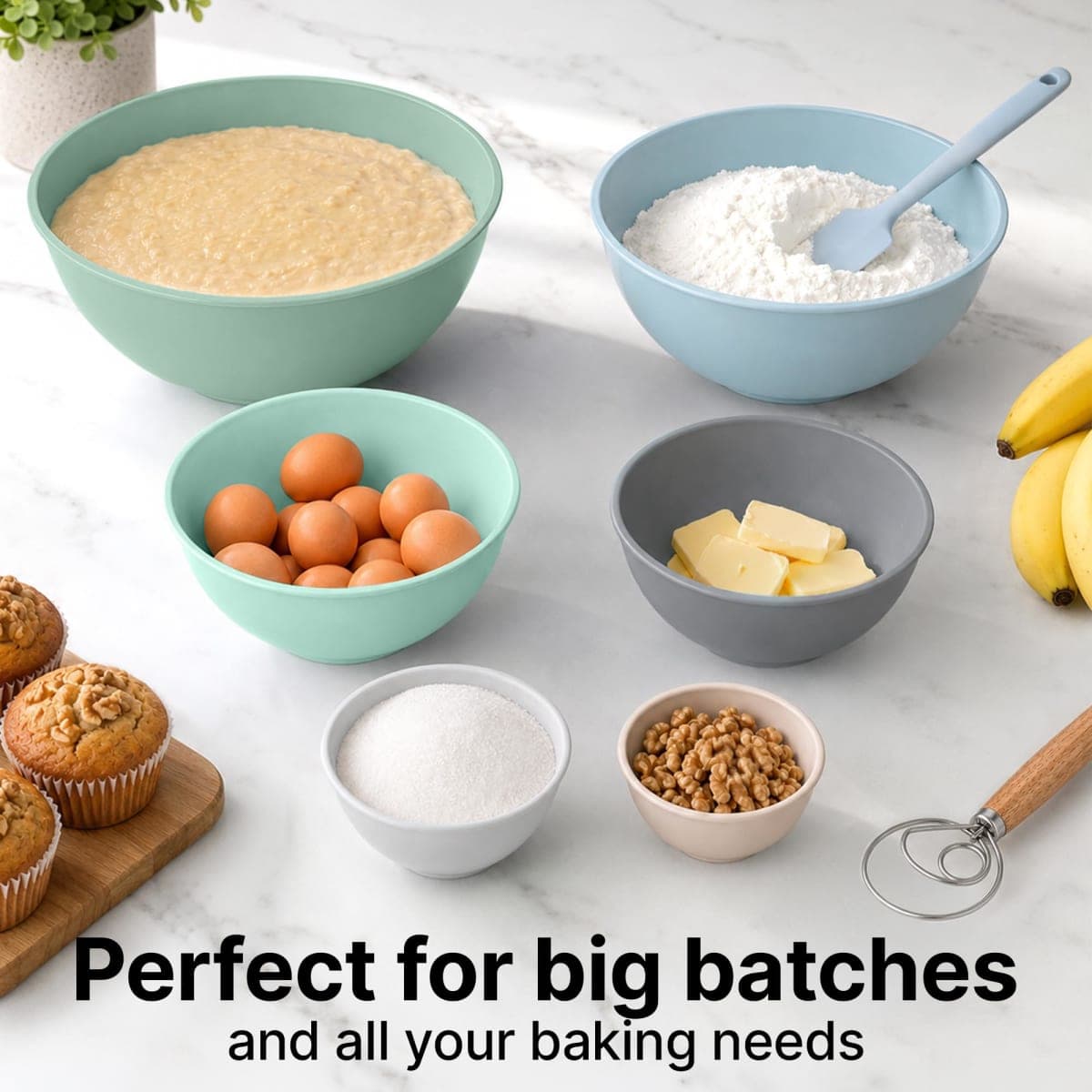 Zulay Kitchen 12 Piece Plastic Nesting Mixing Bowl Set - Colorful Bowls with Lids - Microwave and Freezer Safe (Mint Ombre) thumbnail 4