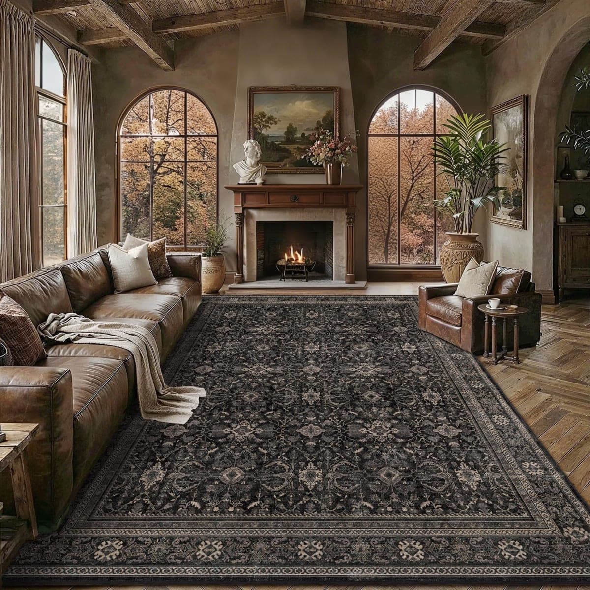 Schweek 8x10 Washable Area Rug Non-Slip Vintage Dark Rugs for Living Room — image 1
