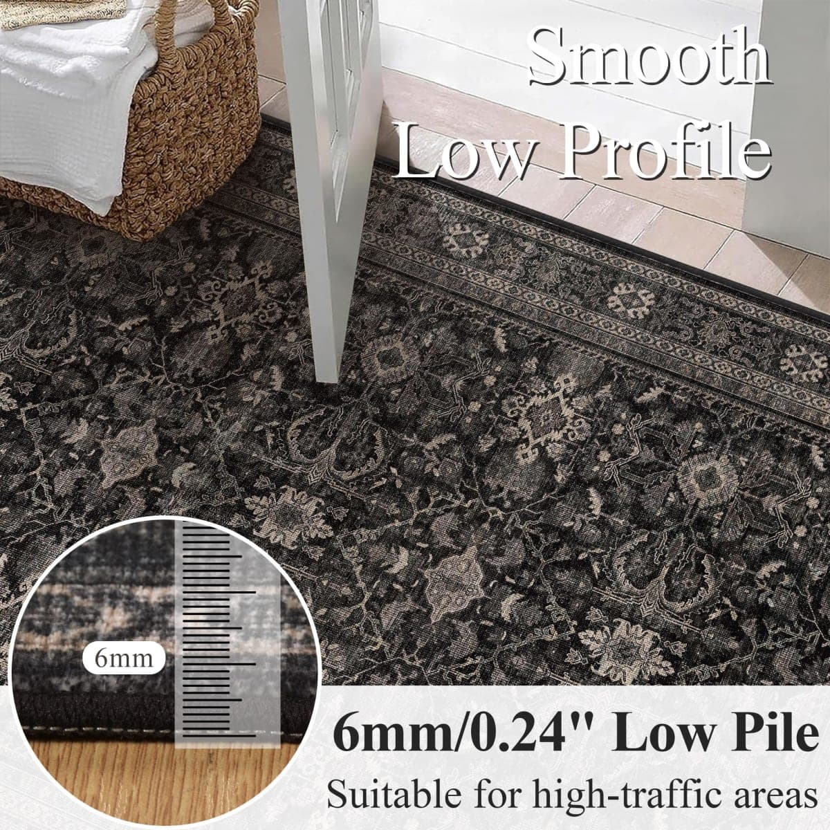 Schweek 8x10 Washable Area Rug Non-Slip Vintage Dark Rugs for Living Room thumbnail 4