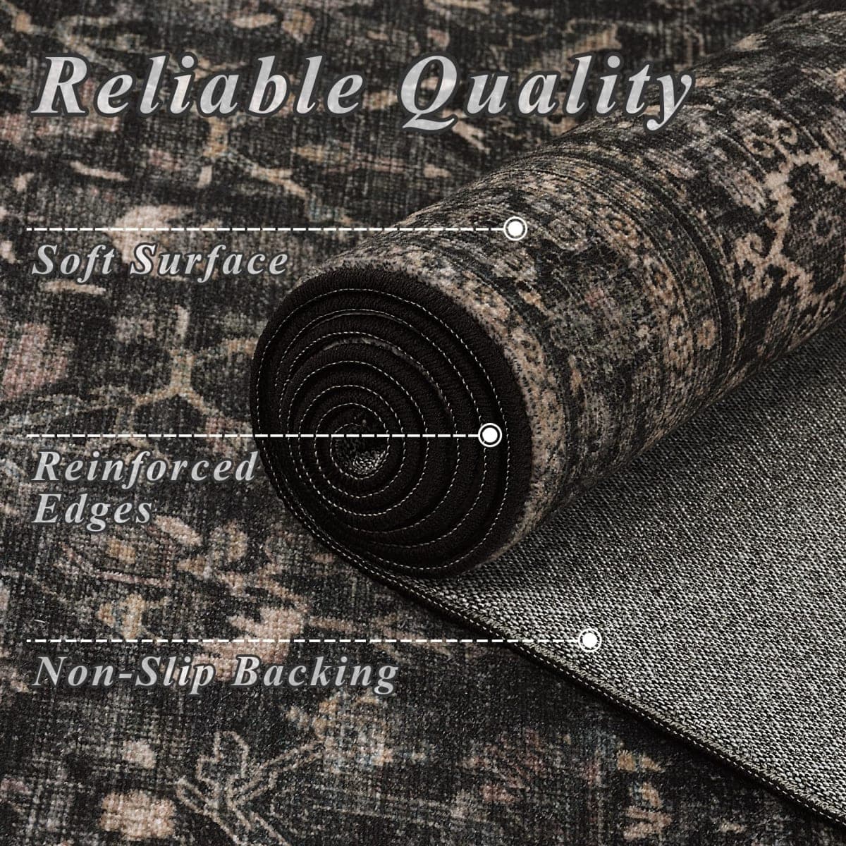 Schweek 8x10 Washable Area Rug Non-Slip Vintage Dark Rugs for Living Room thumbnail 5