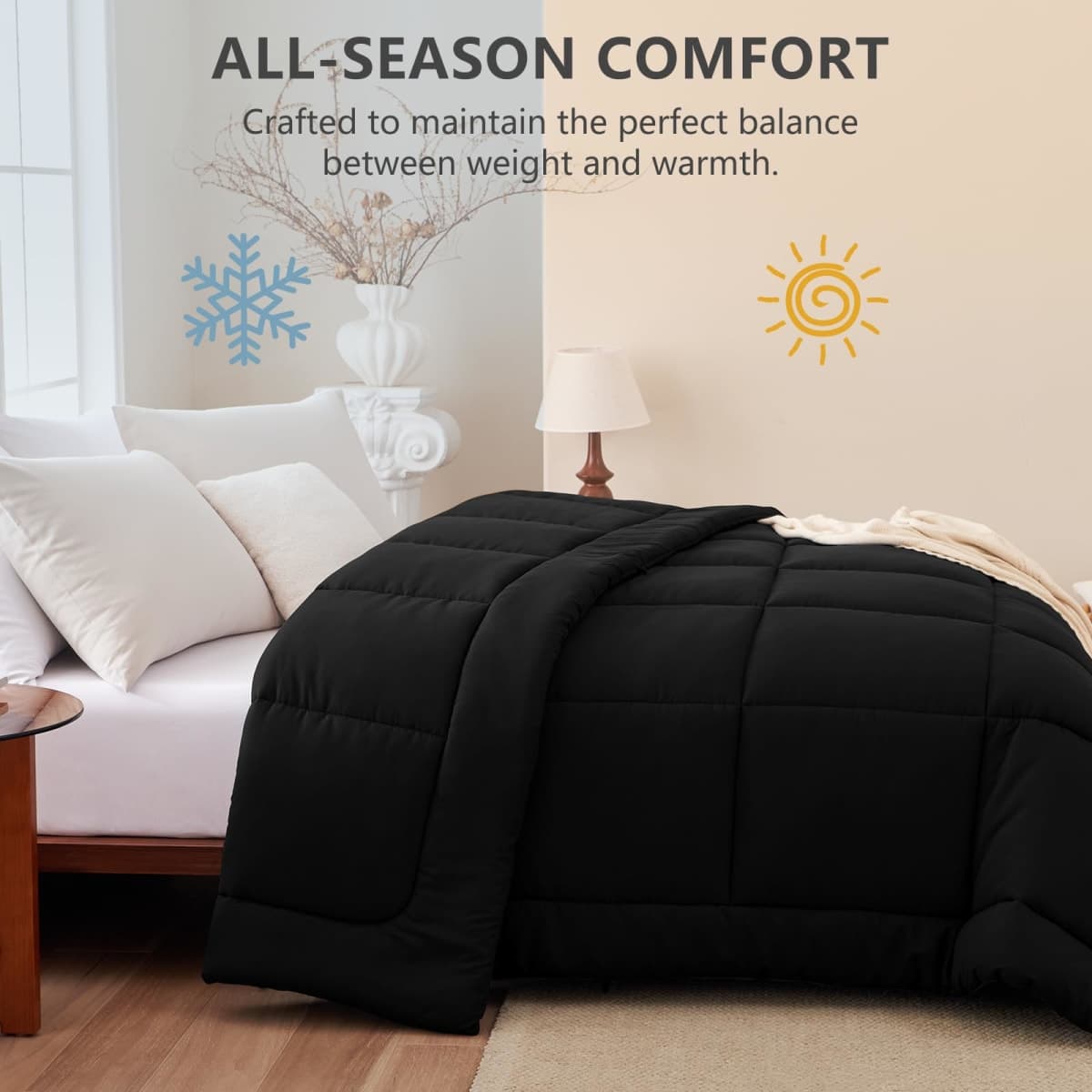 CozyLux Queen Size Duvet Insert, 300GSM Down Alternative Comforter, Black thumbnail 2