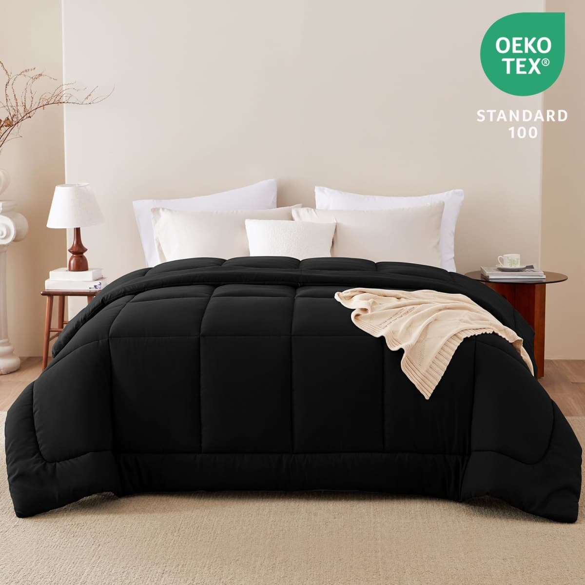 CozyLux Queen Size Duvet Insert, 300GSM Down Alternative Comforter, Black thumbnail 3