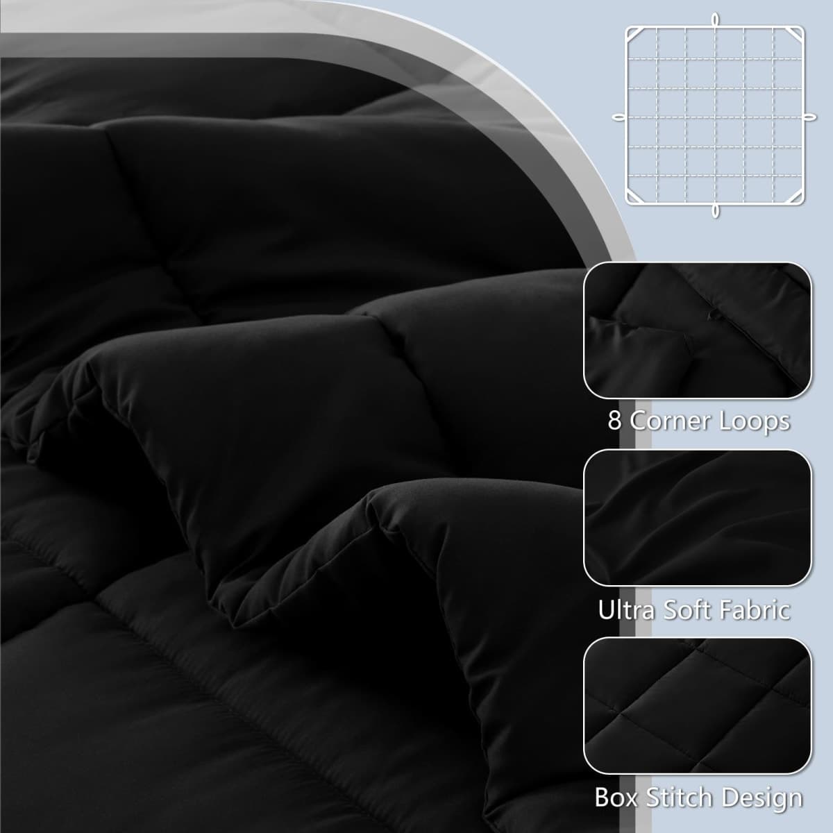 CozyLux Queen Size Duvet Insert, 300GSM Down Alternative Comforter, Black thumbnail 4