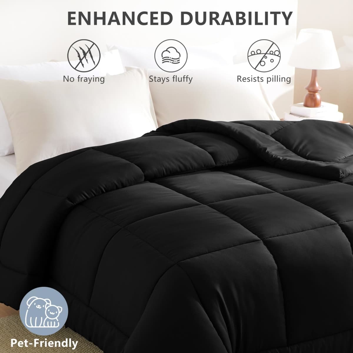 CozyLux Queen Size Duvet Insert, 300GSM Down Alternative Comforter, Black thumbnail 5