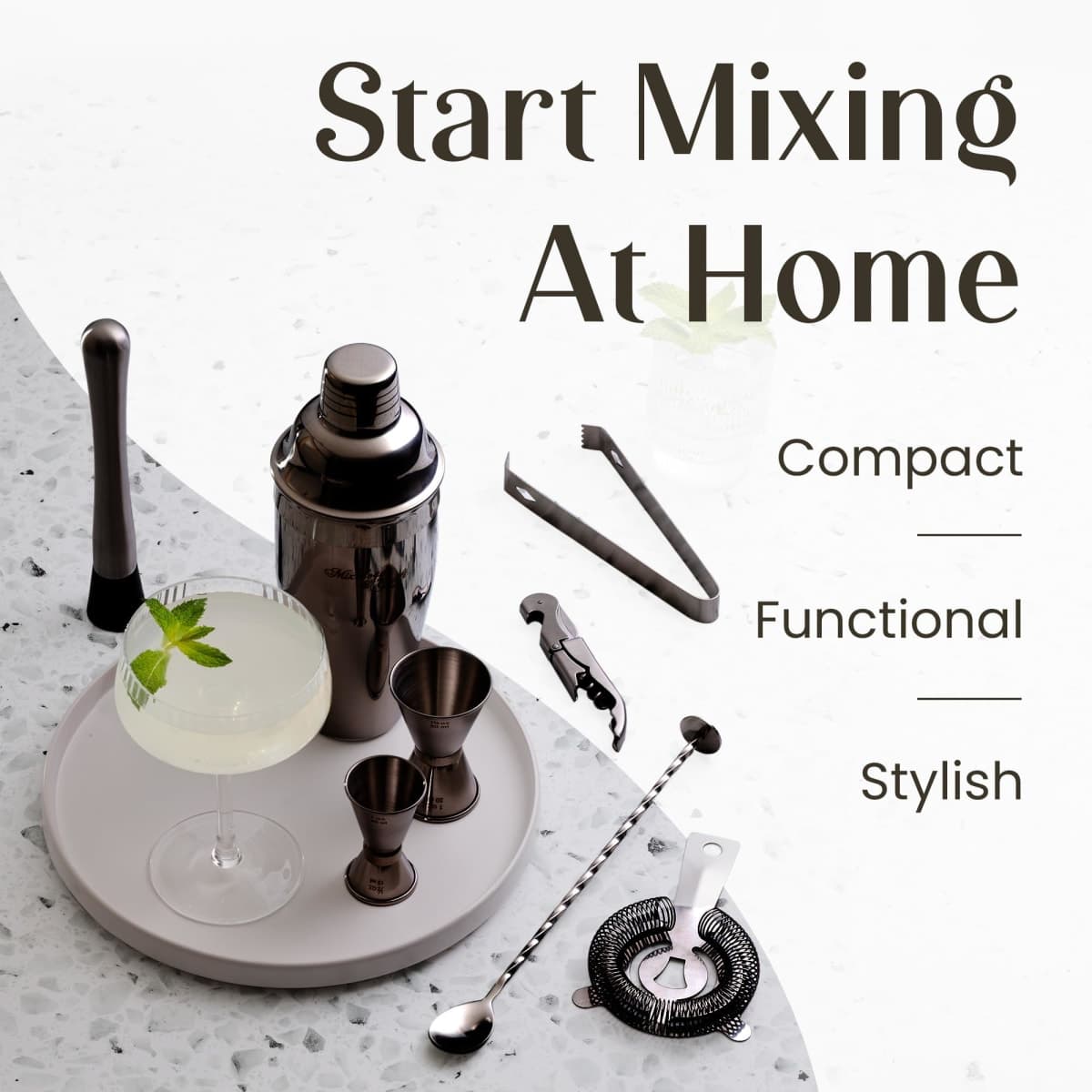 Mixology Bartender Kit: 11-Piece Bar Tool Set with Rustic Wood Stand | Perfect Home Bartending Kit and Cocktail Shaker Set for an Awesome Drink Mixing Experience (Gun-Metal Black) thumbnail 2
