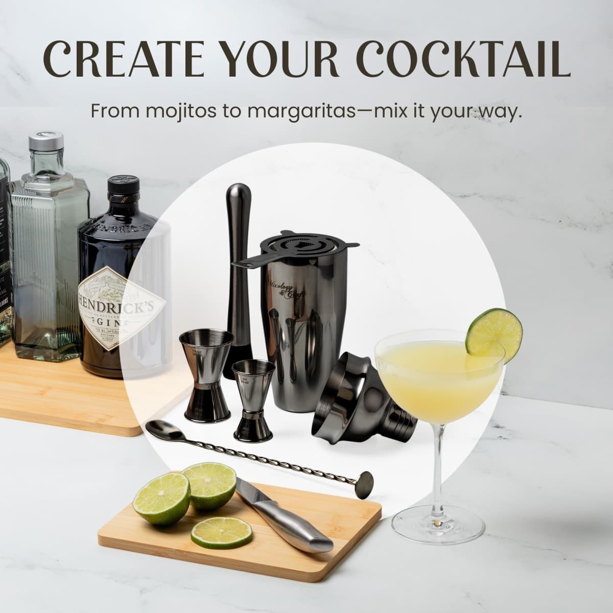 Mixology Bartender Kit: 11-Piece Bar Tool Set with Rustic Wood Stand | Perfect Home Bartending Kit and Cocktail Shaker Set for an Awesome Drink Mixing Experience (Gun-Metal Black) thumbnail 3