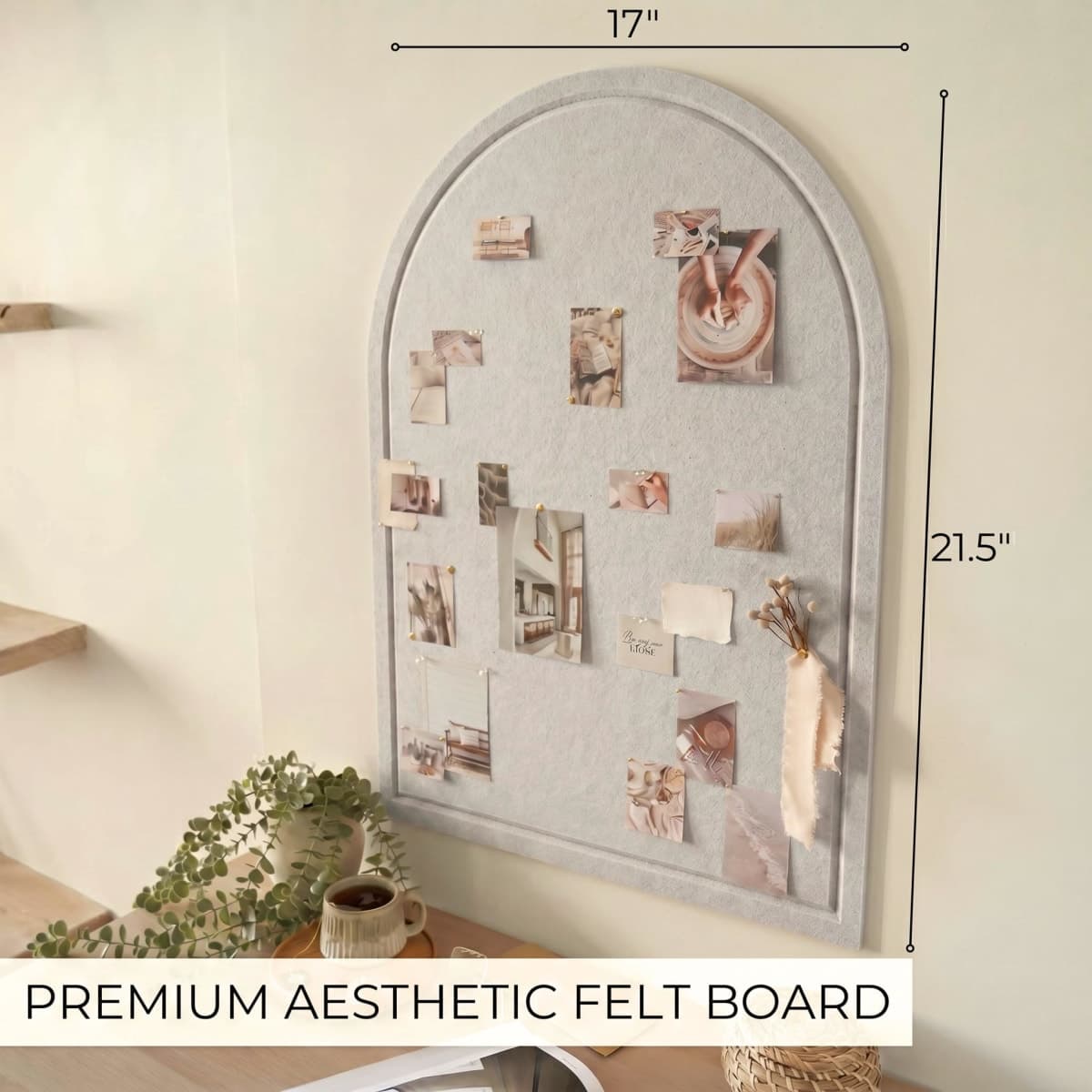 Large Arched Felt Bulletin Board - Stylish Perfectly Sized 21.5" x 17" Cork Board Alternative for Office & Wall Decor – Bulletin Board Set with Pins is Perfect to Display Your Photos thumbnail 2