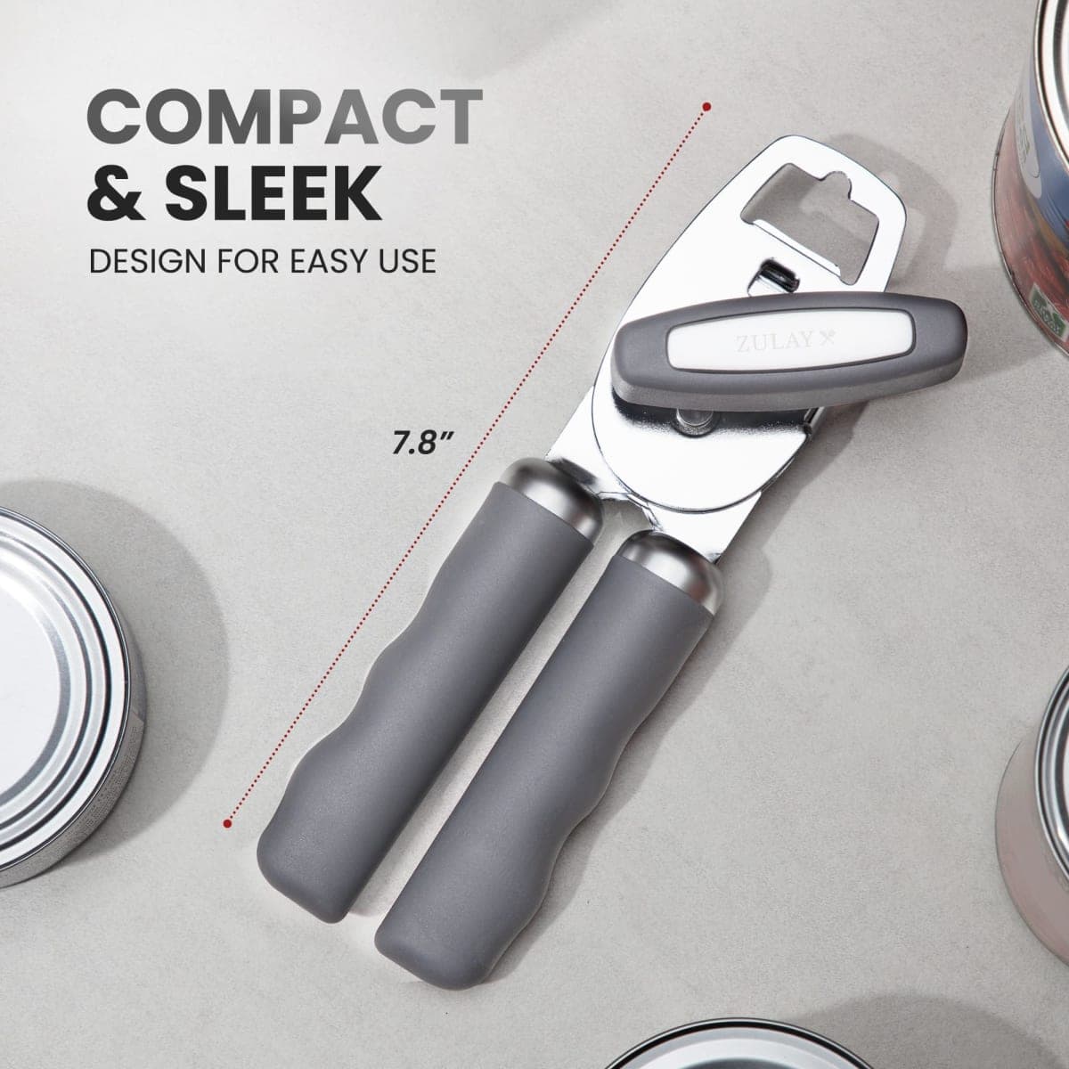 Zulay Kitchen Heavy Duty Stainless Steel Can Opener Manual with Bottle Opener - Rust Proof Manual Can Opener with Turn Knob & Soft Grip Handles - Gray thumbnail 2