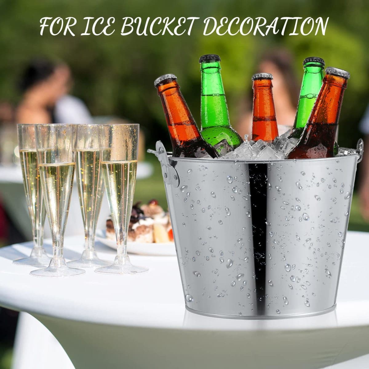 Zopeal 24 Pcs Galvanized Beer Buckets with Scoops Tongs, Silver thumbnail 5