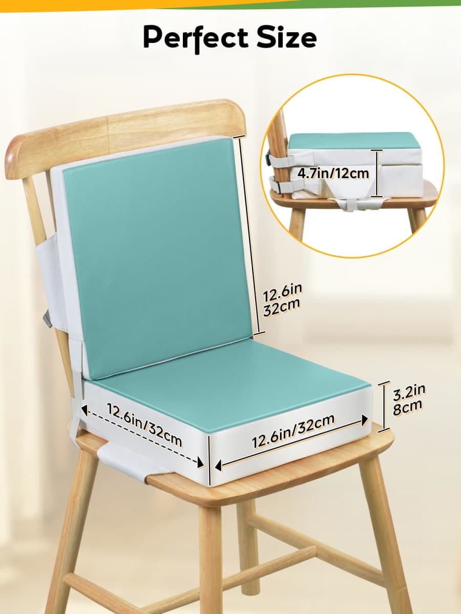 Kalawen Booster Seat for Eating, Upgraded 2Pcs PU Washable Straps Safety Buckle Toddler Booster Seat for Dining Table Portable (Green) thumbnail 3