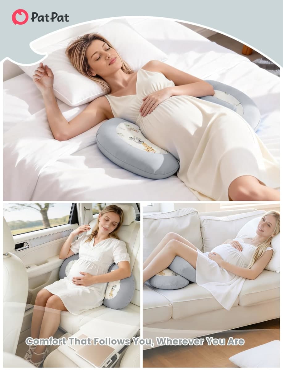 PATPAT Pregnancy Pillow for Sleeping, Maternity Pillow with Removable Cooling Cover, Support for Back, Belly and Hips, Portable Travel Wedge Pillow for Pregnant Women with Adjustable Small Pillow thumbnail 2