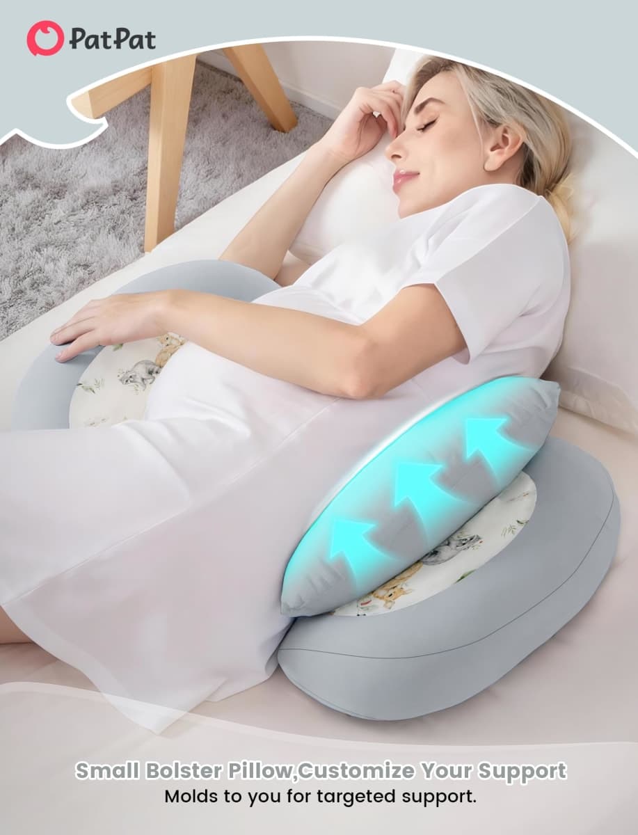 PATPAT Pregnancy Pillow for Sleeping, Maternity Pillow with Removable Cooling Cover, Support for Back, Belly and Hips, Portable Travel Wedge Pillow for Pregnant Women with Adjustable Small Pillow thumbnail 3