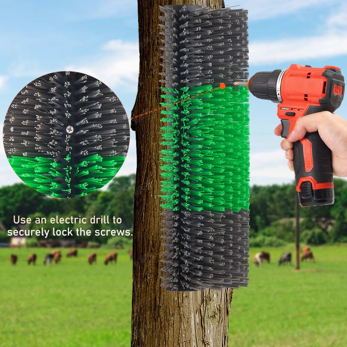 KUNBEIEN 4PCS Livestock Scratch Brushes, Horse Scratcher Full Massage Brush Kit, Relieve Itching on the Back, Suitable for Horse, Cattle, Sheep, Pig (Green) thumbnail 2