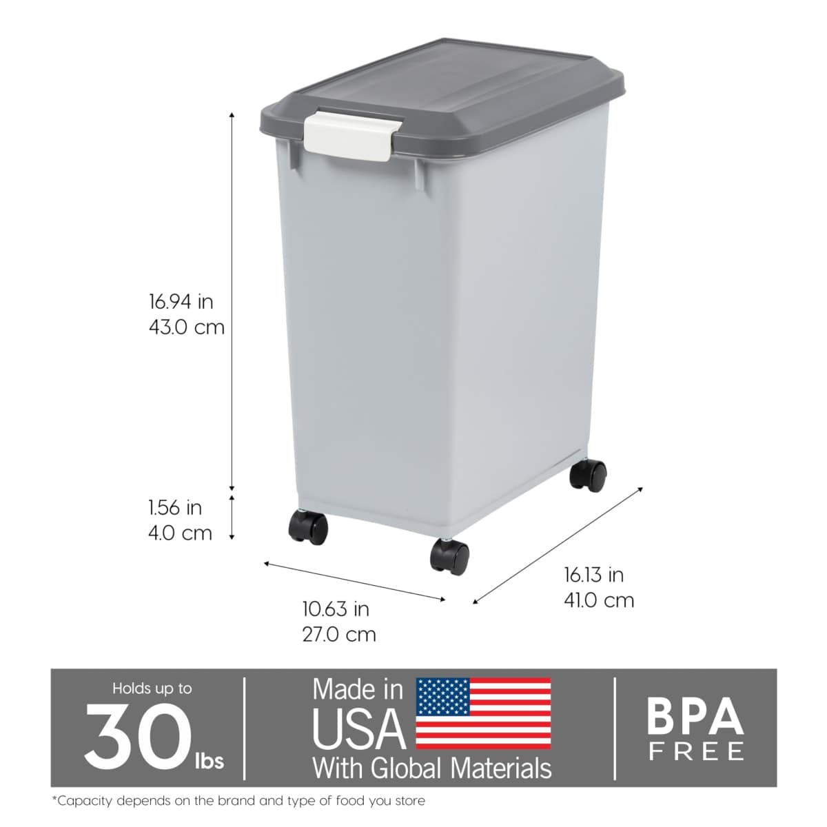 IRIS USA Dog Food Storage Container, 2-Pack, Up to 30 lbs, Gray/Dark Gray thumbnail 2