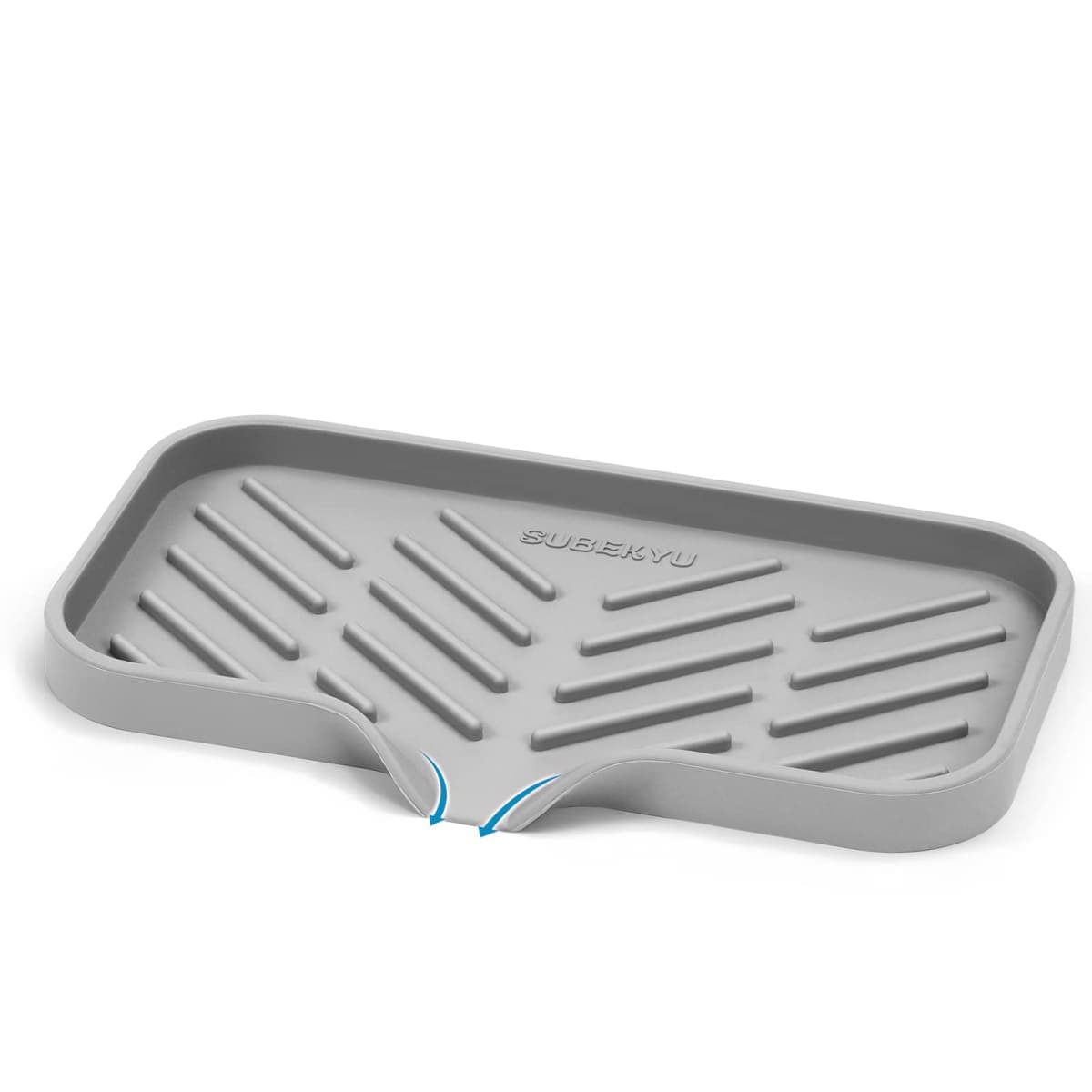 SUBEKYU Silicone Kitchen Soap Tray, Sink Tray for Kitchen Counter/Soap Bottles, Sponge Holder and Organizer with Drain Spout, Grey[Size: 9.5 x 5 inch] — image 1