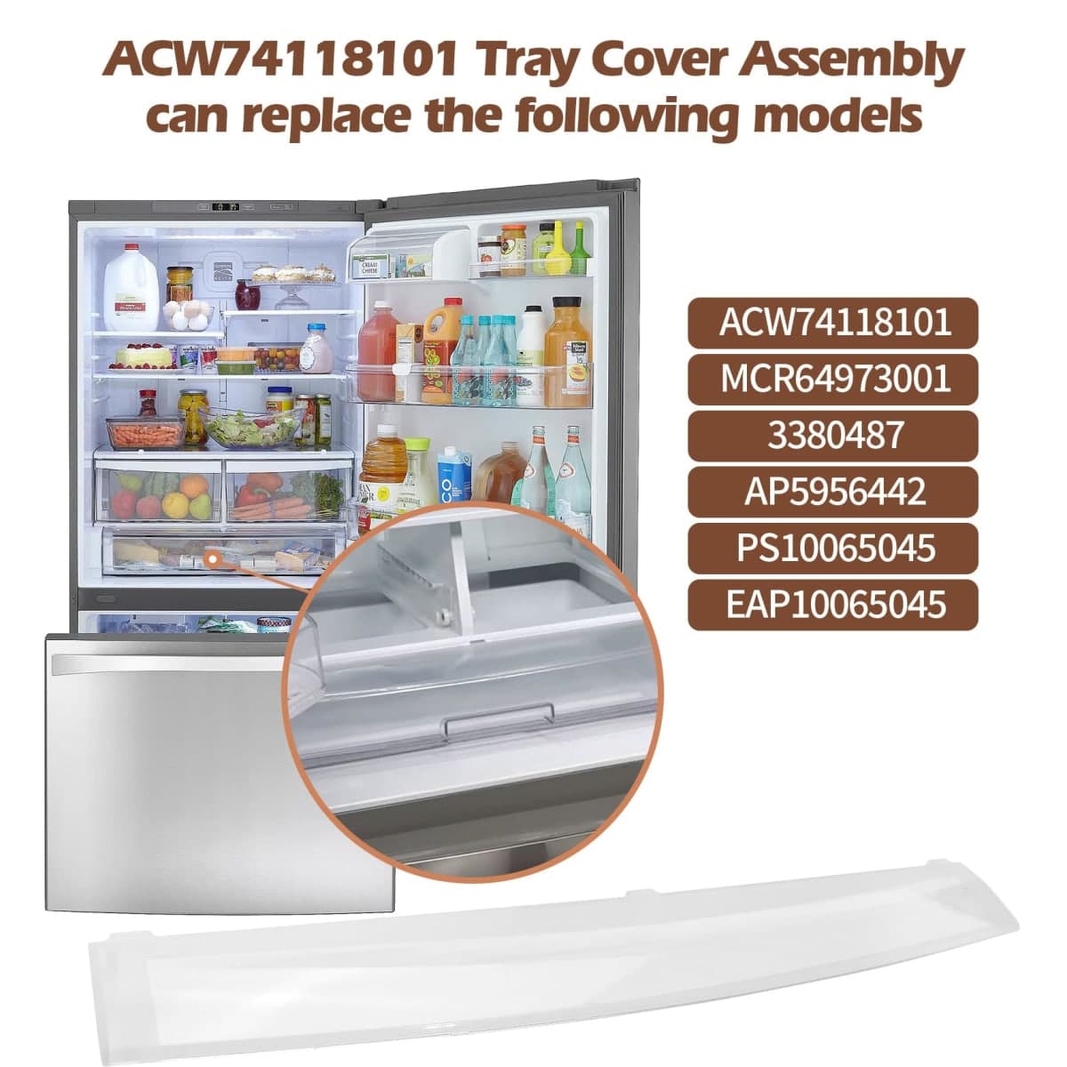 ACW74118101 Decor Assembly Tray Bin Rack Cove, Replace MCR64973001 3380487 AP5956442, Compatible with LG, Kenmore, LDCS24223S/01, LFC24770ST/02, LDC24370ST, LFC24770SW, 79571319312, 79579043312 thumbnail 2