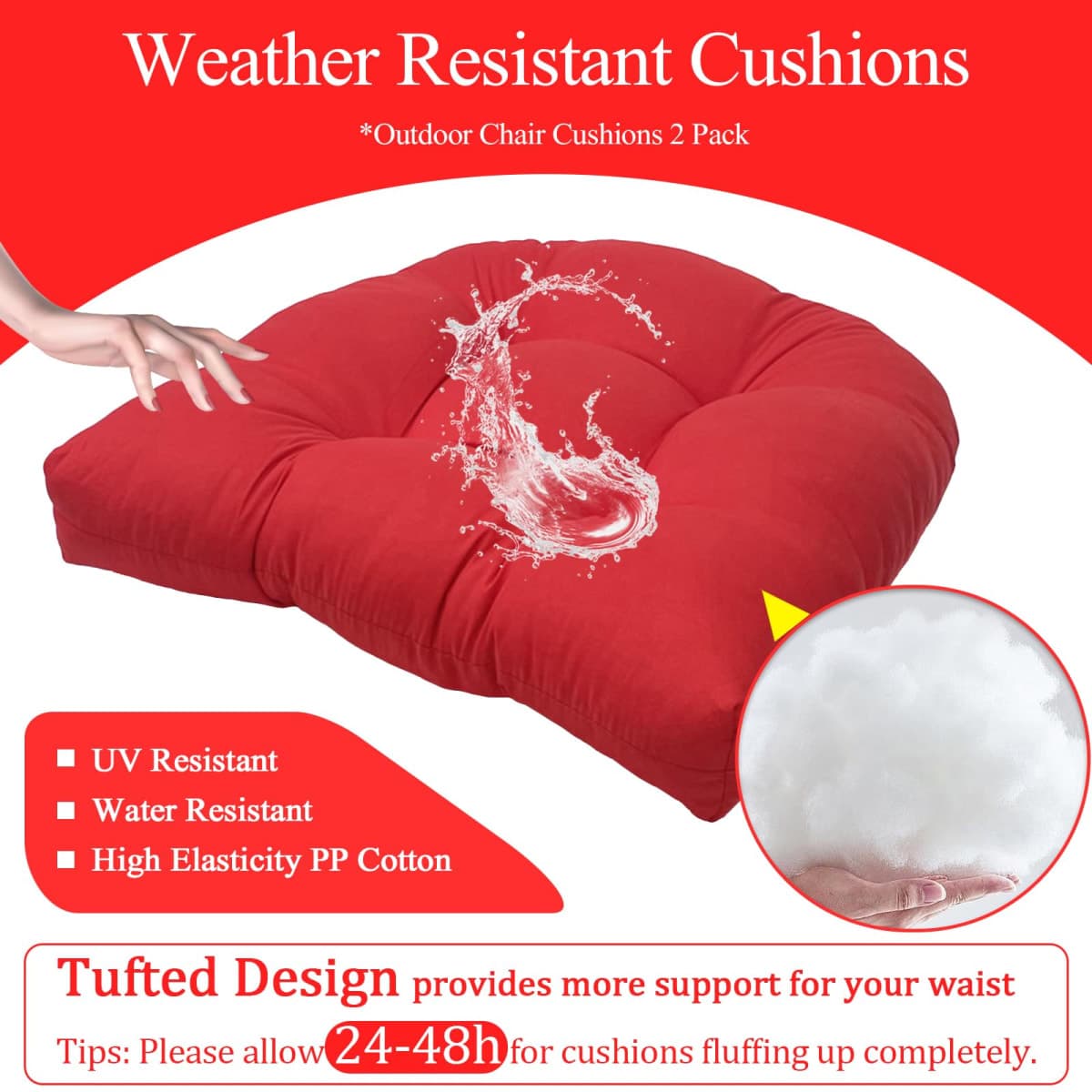MTMR 2Pcs Outdoor Chair Cushions, Patio Furniture Seat Pads, Waterproof thumbnail 4