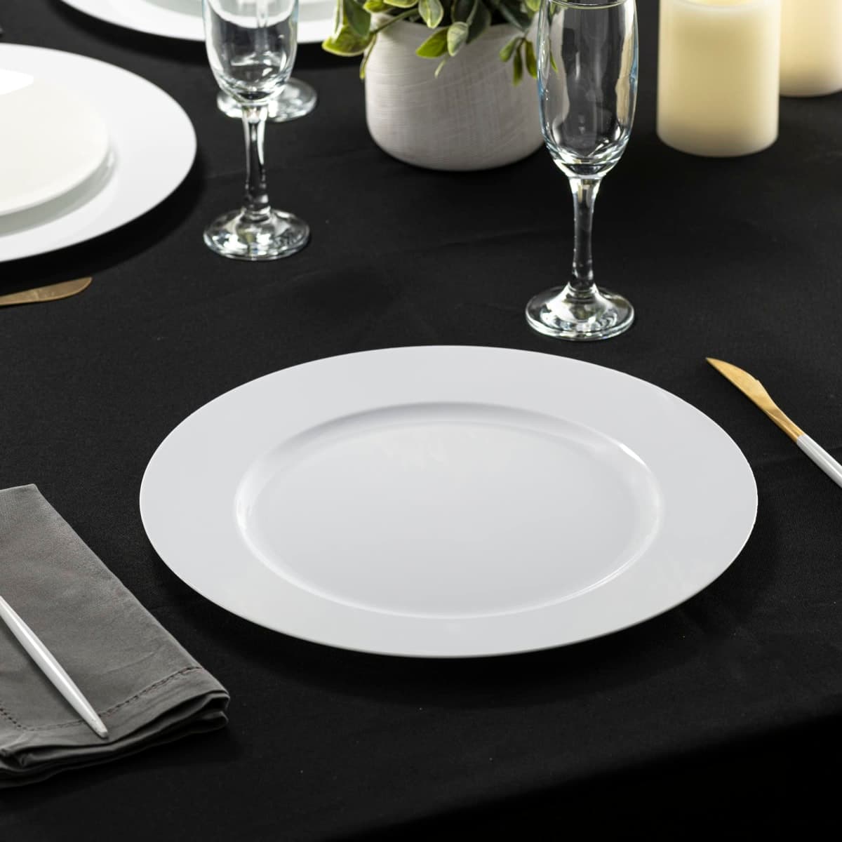ELEGANT DISPOSABLES 13'' Party Chargers Large Plates & Platters Great for Elegant Party's Weddings Tableware Great for Serving dish (White, 12) thumbnail 4