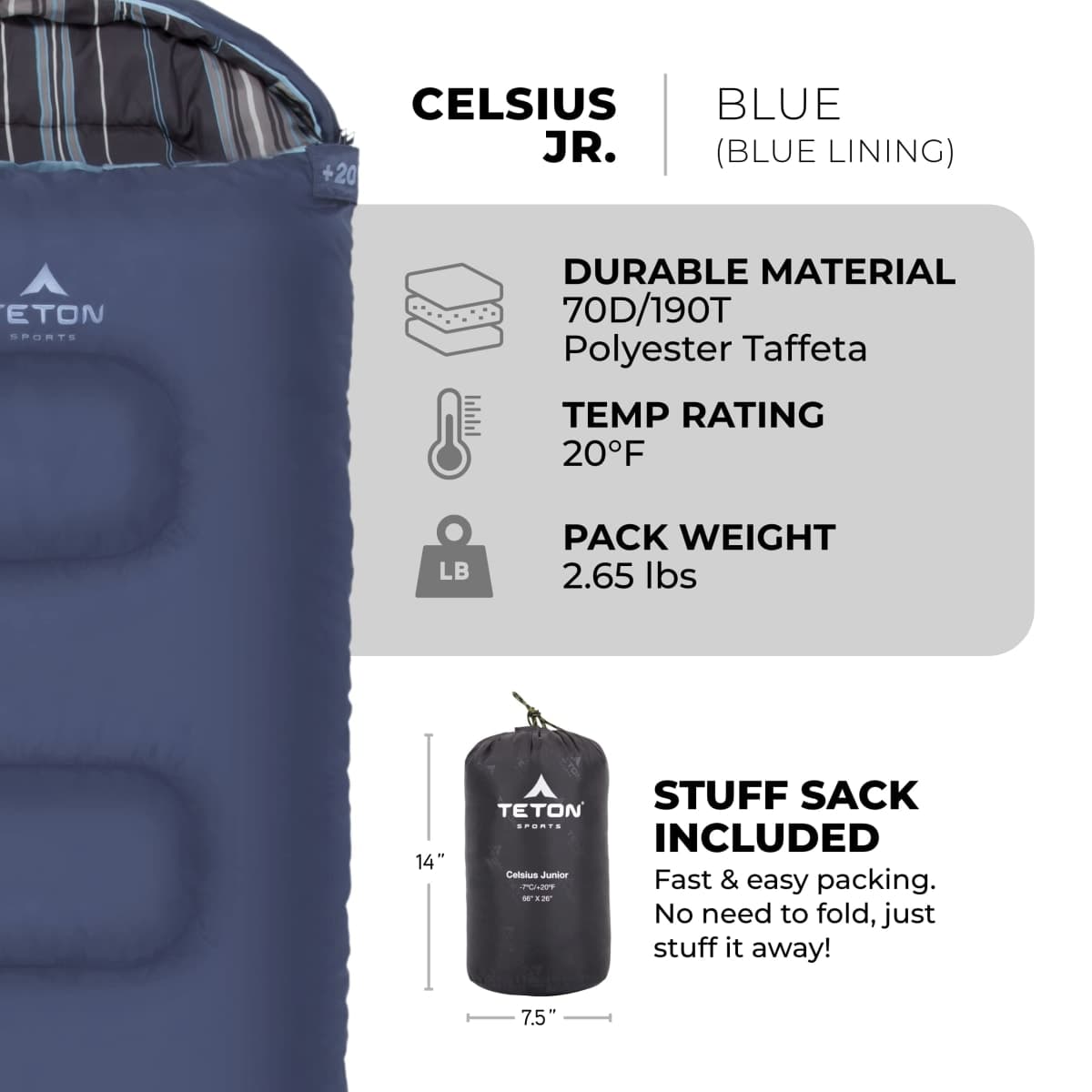 TETON Sports Celsius Jr Kids Sleeping Bag; Lightweight; Perfect for Camping thumbnail 3