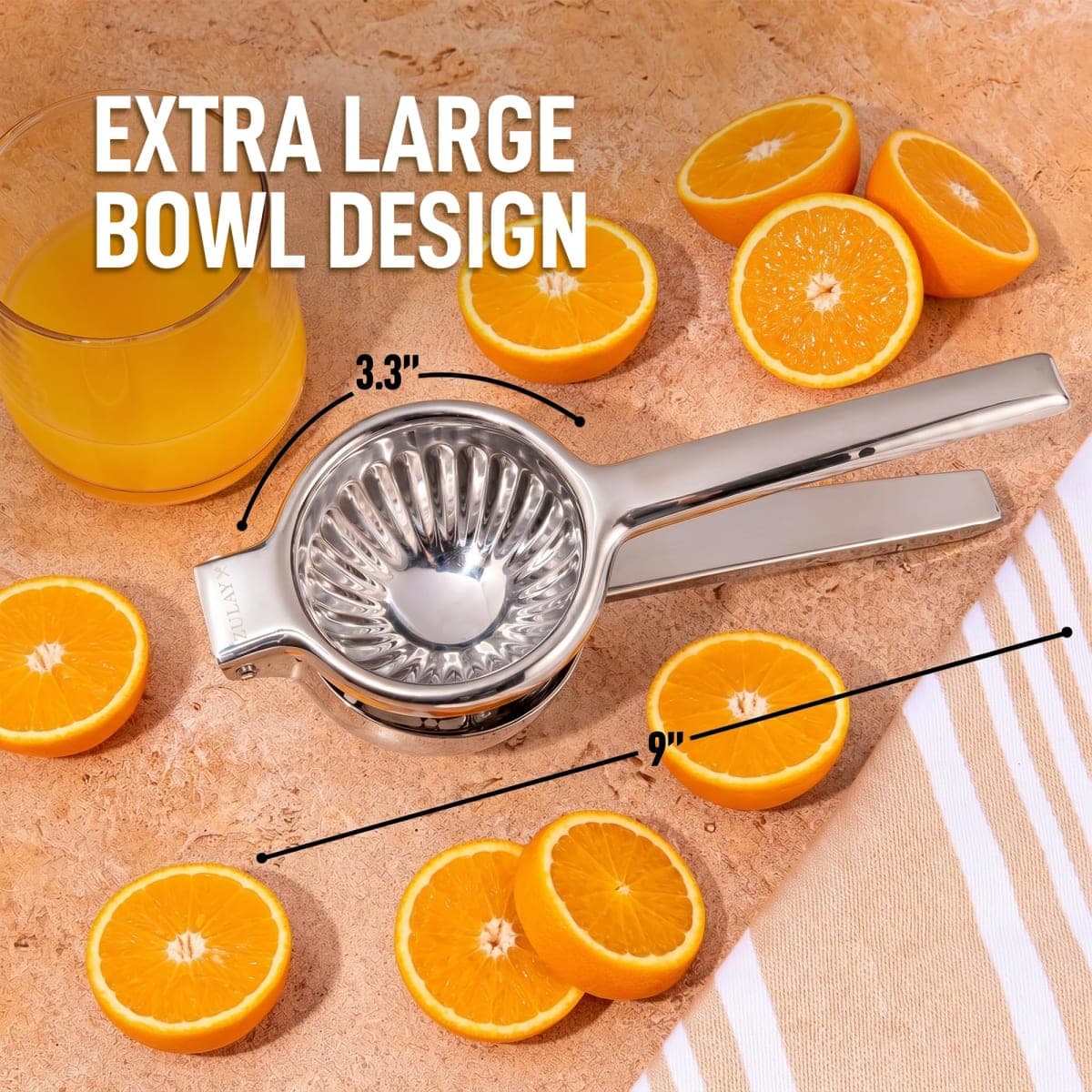 Zulay Extra Large Lemon Squeezer Stainless Steel - Easy Squeeze Manual Heavy Duty Lemon Juicer Hand Press - Ergonomic Citrus Squeezer & Fruit Juicer for Oranges, Lemons, & Limes thumbnail 2